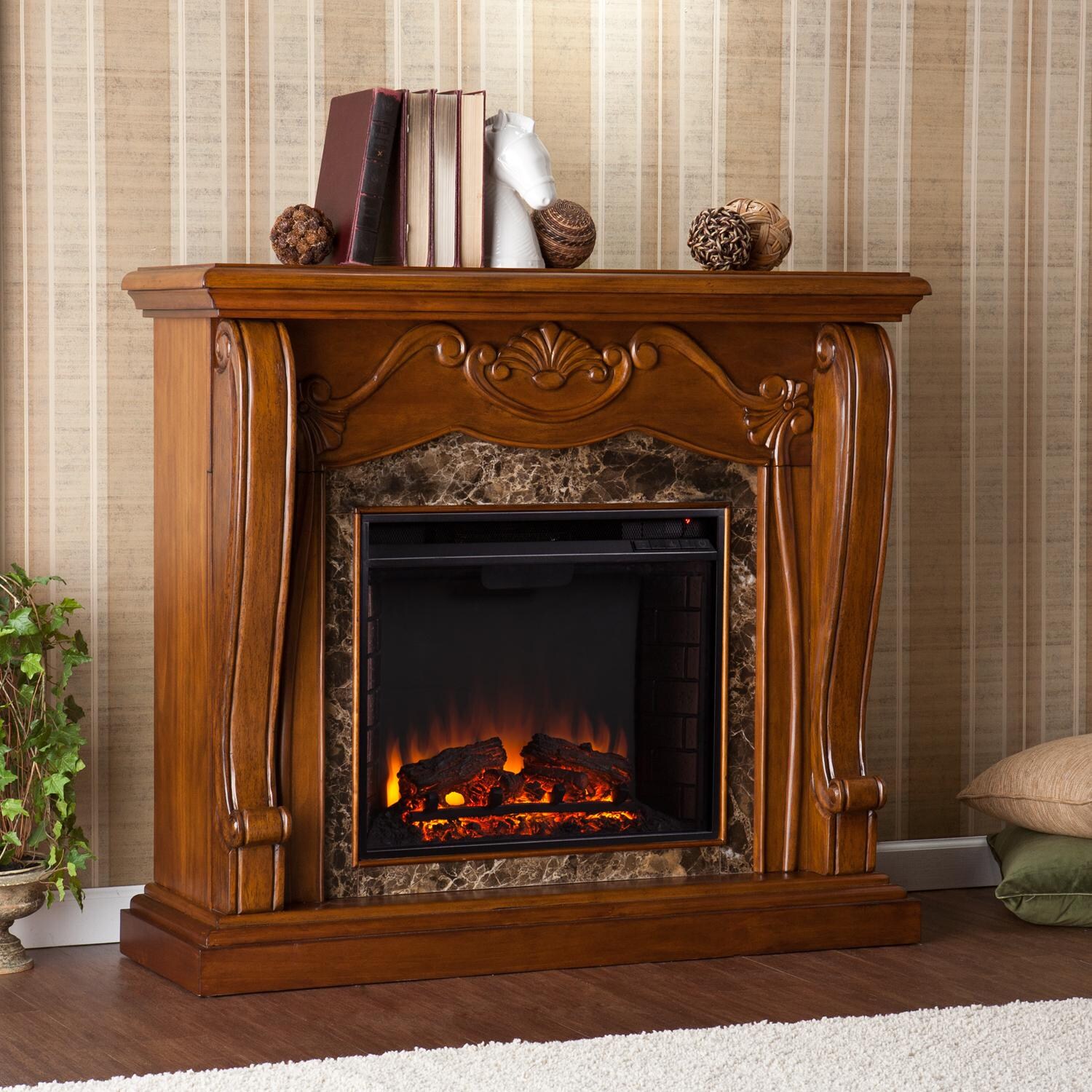 Southern Enterprises Cardona 45Inch Electric Fireplace Mantel Walnut