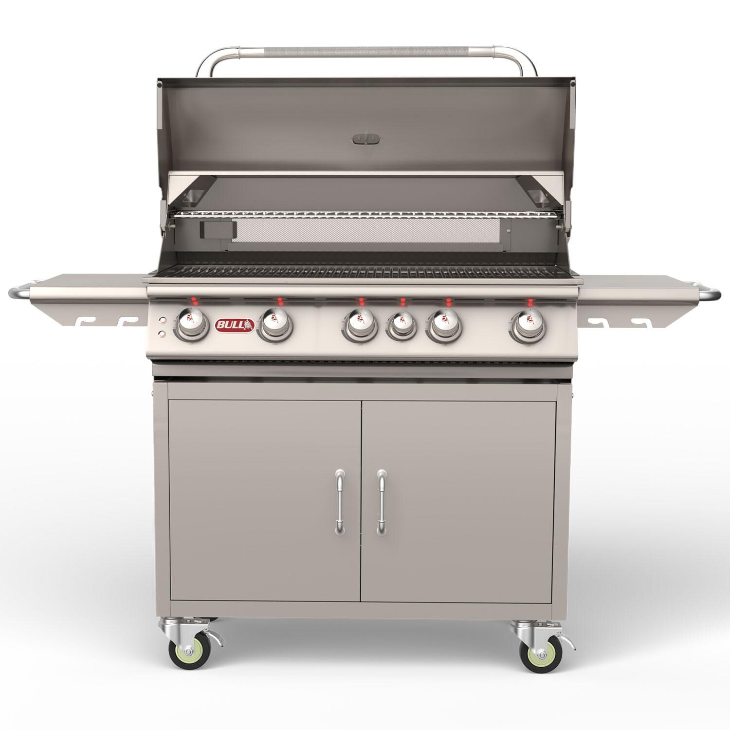Bull 55000 Brahma 38-in 5-Burner Propane Gas Grill Cart - Hood Up - Front View - White Background thumbnail