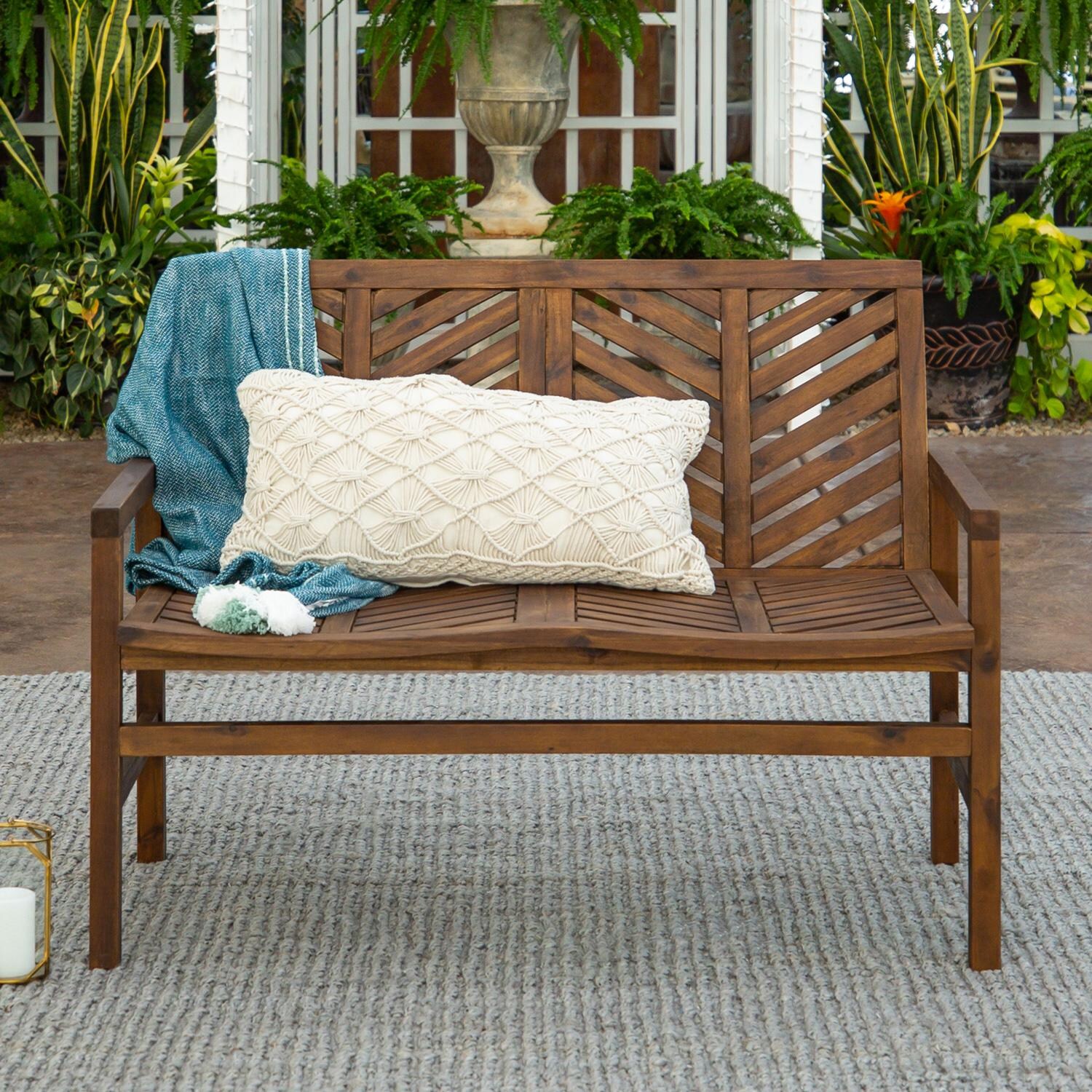 Walker Edison Vincent Acacia Patio Loveseat - Dark Brown image