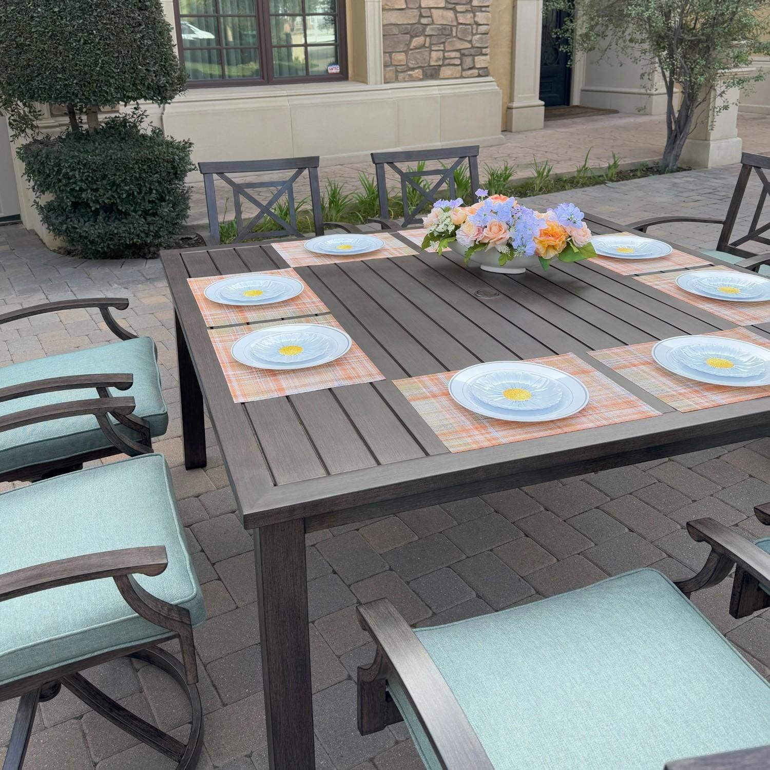 Atlantis 61 1/2-in Walnut Aluminum Square Dining Table by Darlee - Dining Arm Chairs At Table - Lifestyle thumbnail