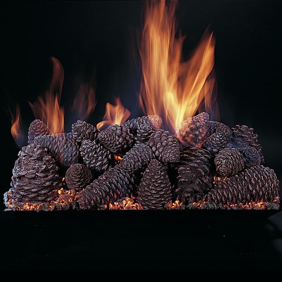 Rasmussen 30-Inch Pine Cone Gas Log Set With Vented Natural Gas Custom Ember Pan Burner - Match Light