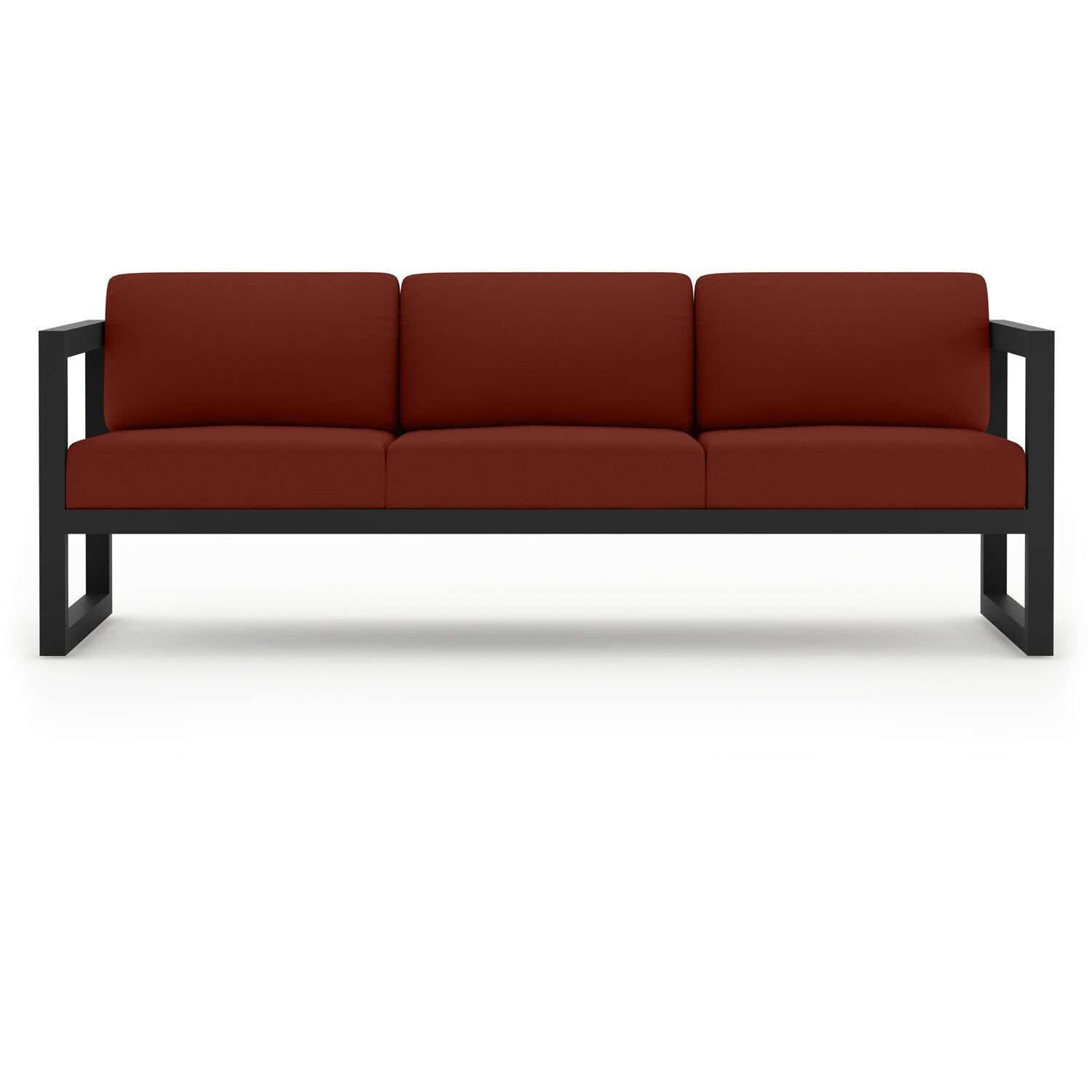 Lakeview MSTYCV-BK-3SS-HN Misty Cove 3 Pc Aluminum Seating Set in Black w/Portal Coffee Table & Canvas Henna Cushions by Lakeview Outdoor Designs - Sofa - White Background thumbnail