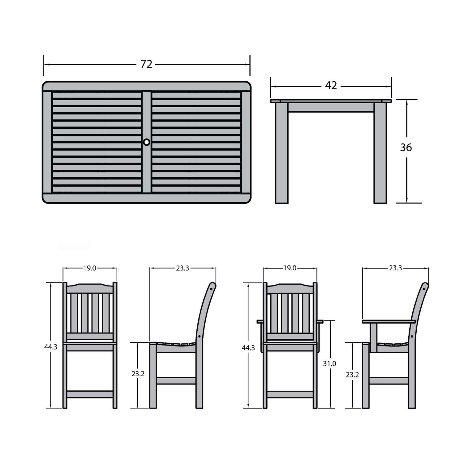 Hart Lane 7 Pc Rectangular Counter Height Dining Set in White By Lakeview Outdoor Designs - Dimensional thumbnail