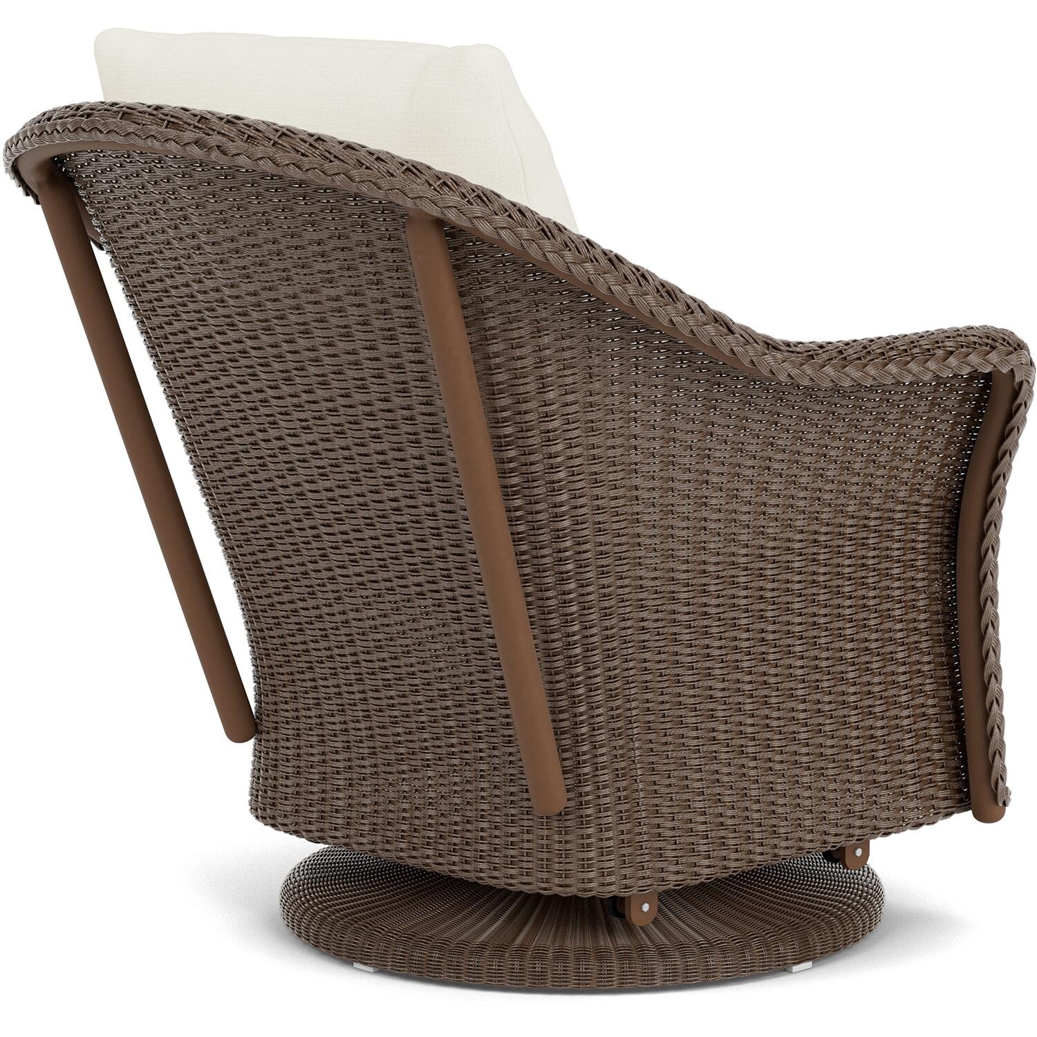 Lloyd Flanders Weekend Retreat Swivel Glider Lounge Chair in Bark Finish W/ Sailcloth Salt Fabric - Back Right thumbnail