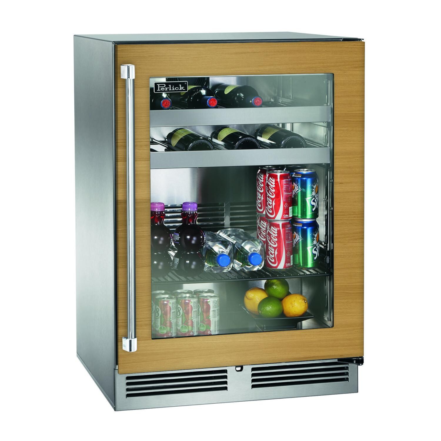Perlick HH24BO-4-4R 24-Inch Signature Series Shallow Depth Stainless Steel Panel Ready Glass Door Outdoor Beverage Center - Custom Light Wood Panel thumbnail