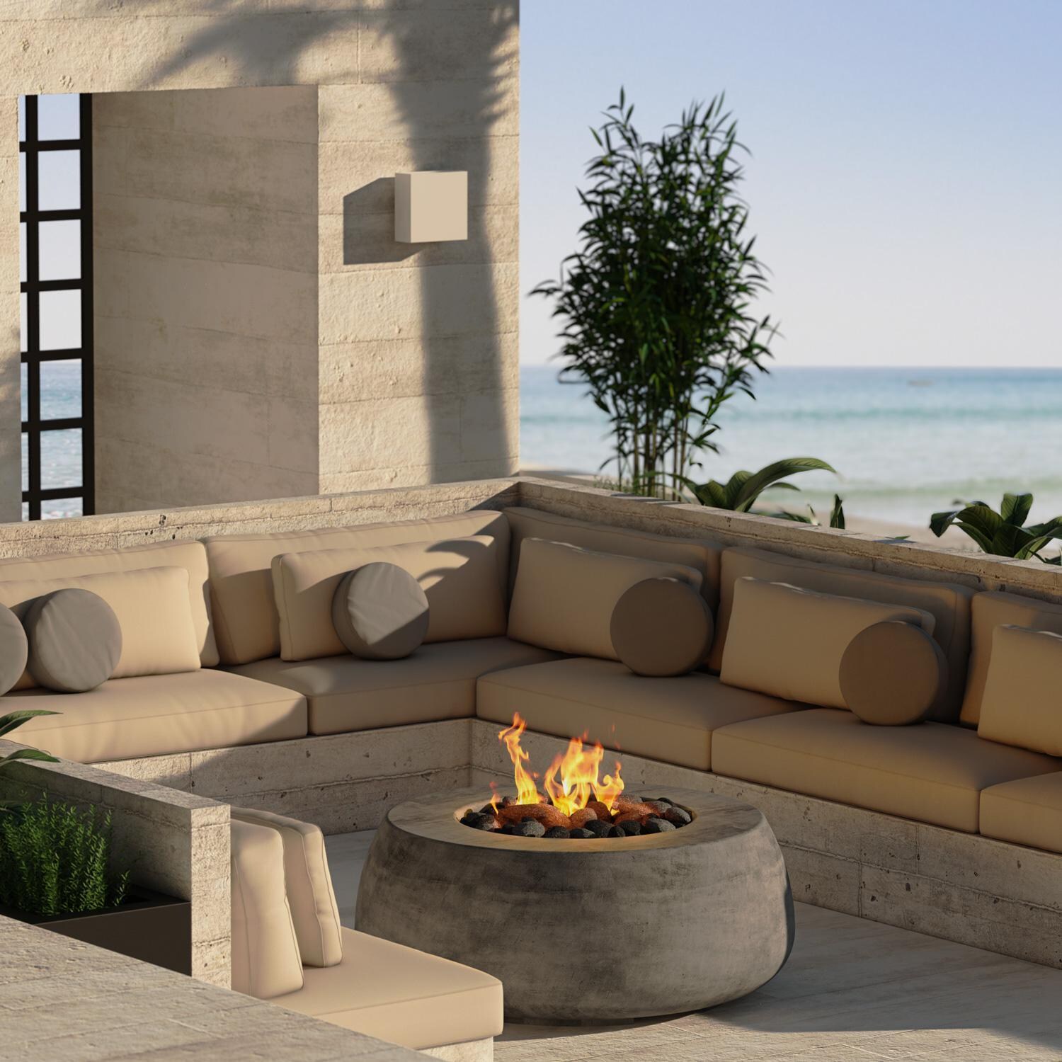 Prism SCPH-721-4LP Dune 42 Inch Propane Round Fire Pit Table - Pewter - By the Water - Lifestyle thumbnail