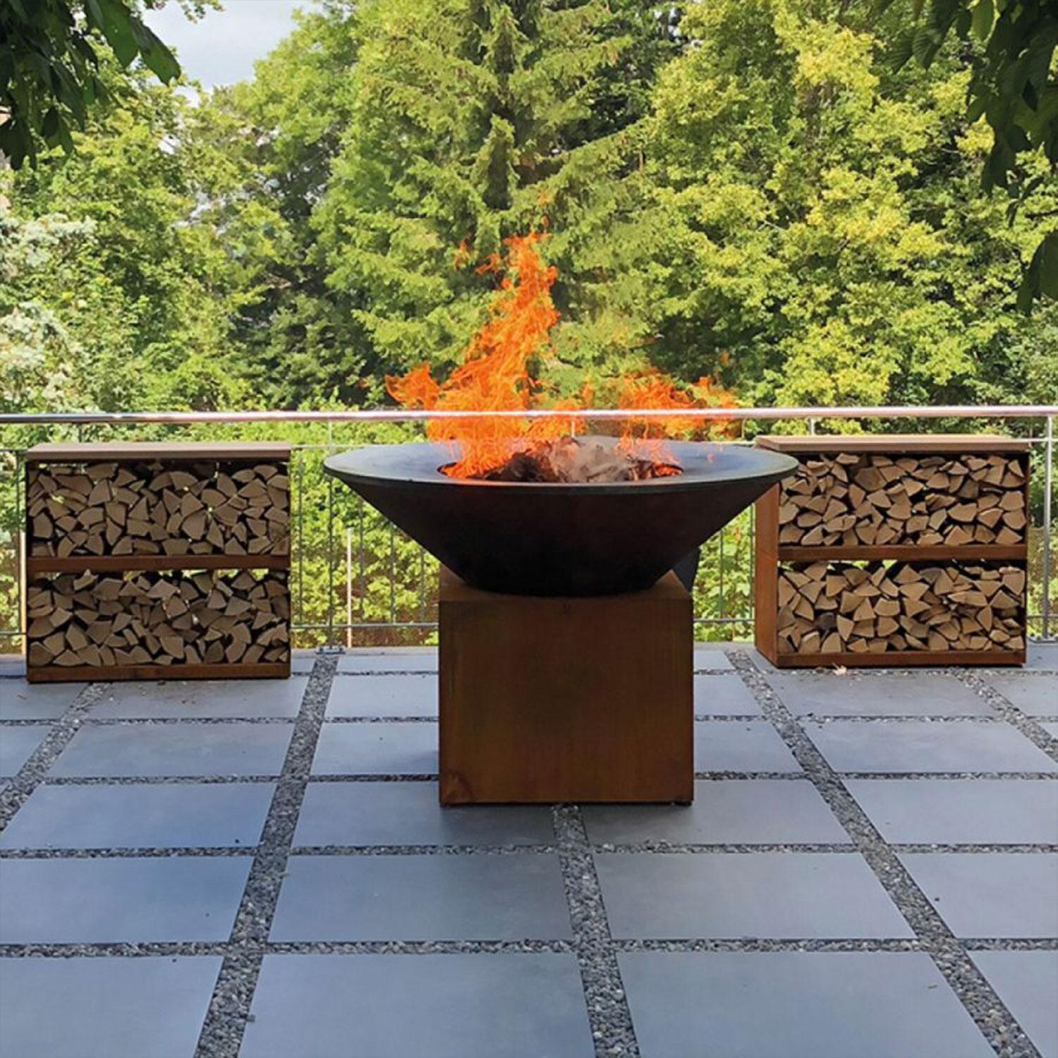 OFYR O-XL XL Corten 59 Inch Wood-Fired Flat Top Grill - Balcony Set - Lifestyle thumbnail