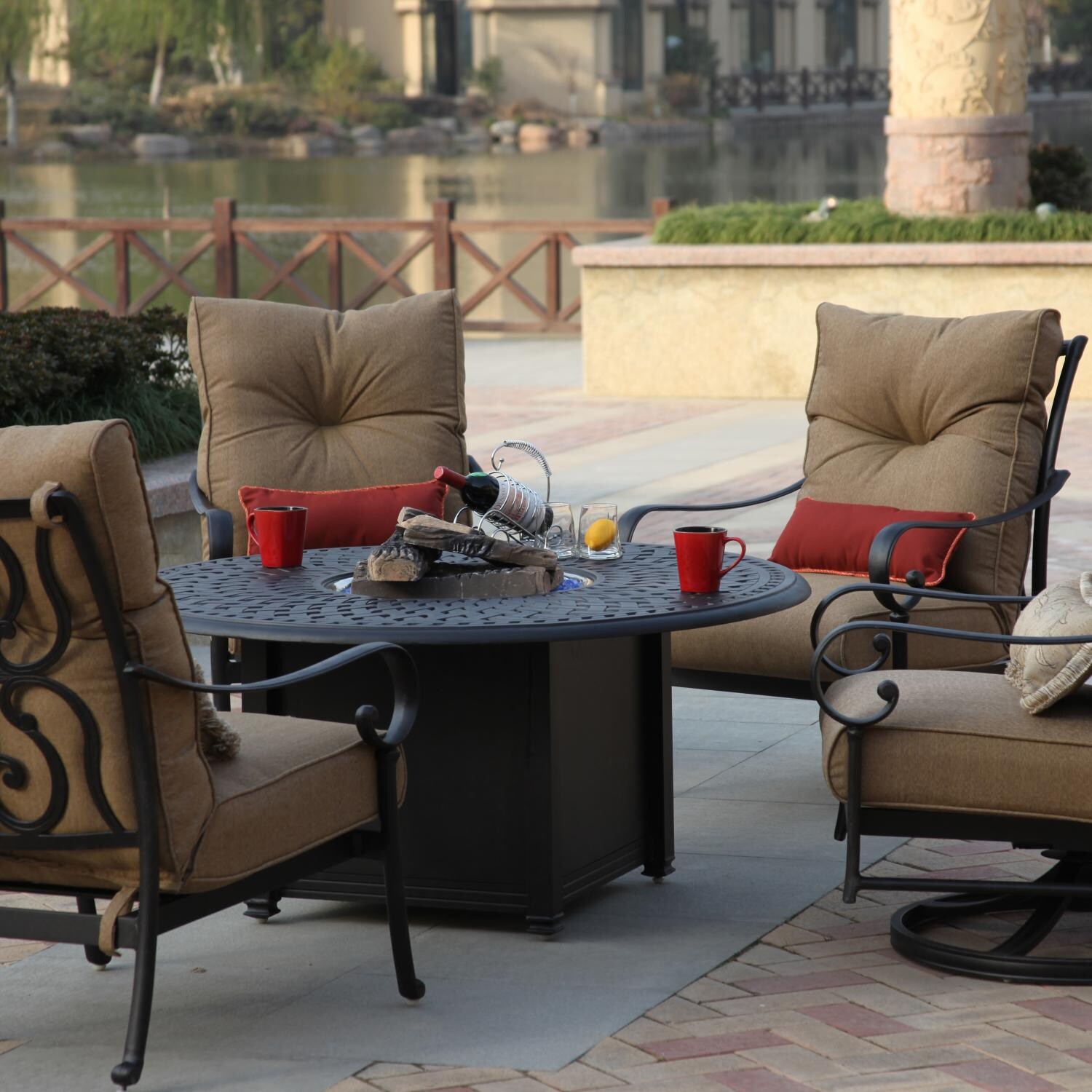 Darlee Santa Anita 5 Piece Cast Aluminum Patio Fire Pit ...