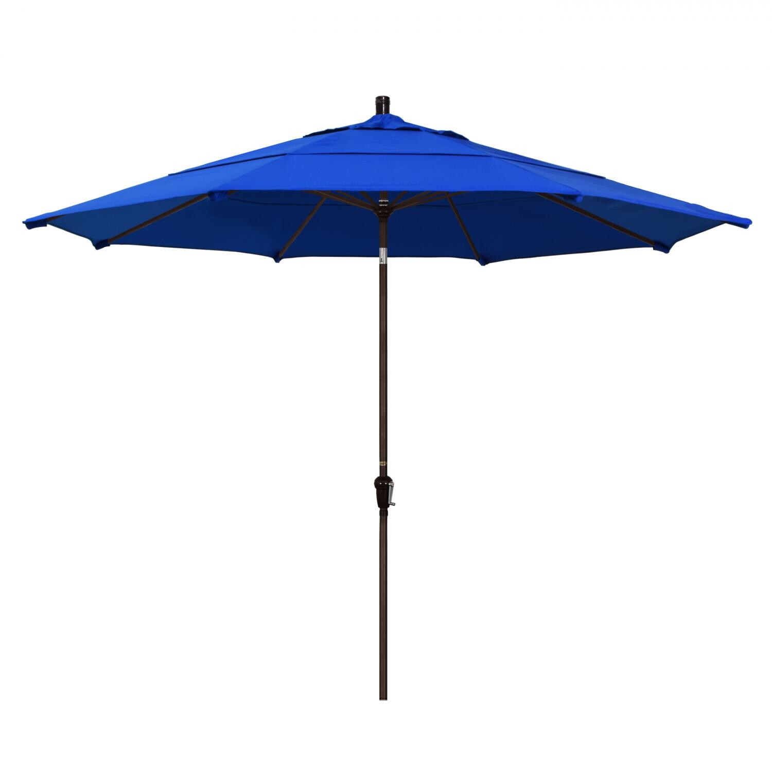California Umbrella 11 Ft. Octagonal Aluminum Auto Tilt Patio Umbrella W/ Crank Lift & Aluminum Ribs - Bronze Frame / Sunbrella Canvas Pacific Blue Canopy