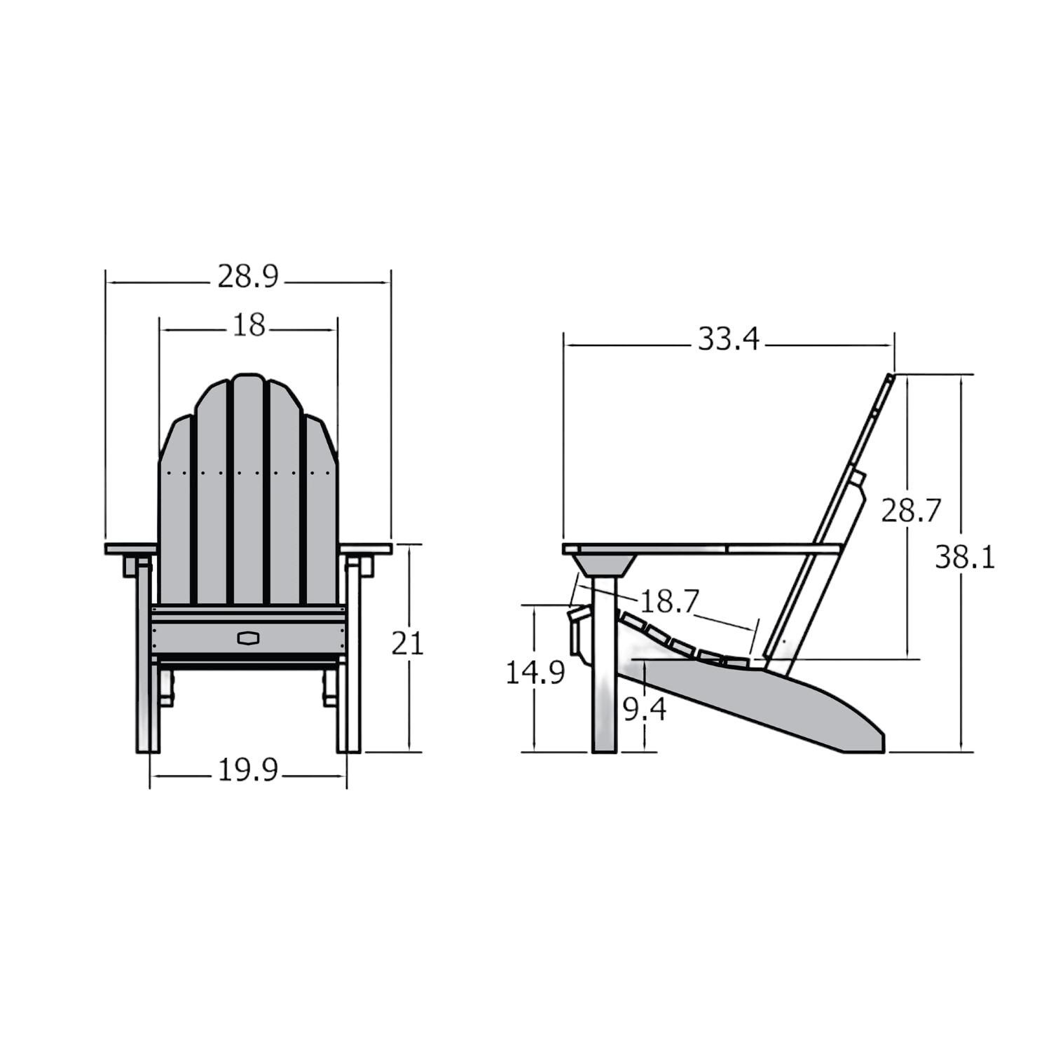 Lakeview The Charmville Adirondack Chair - Coastal Teak - Line Drawing thumbnail