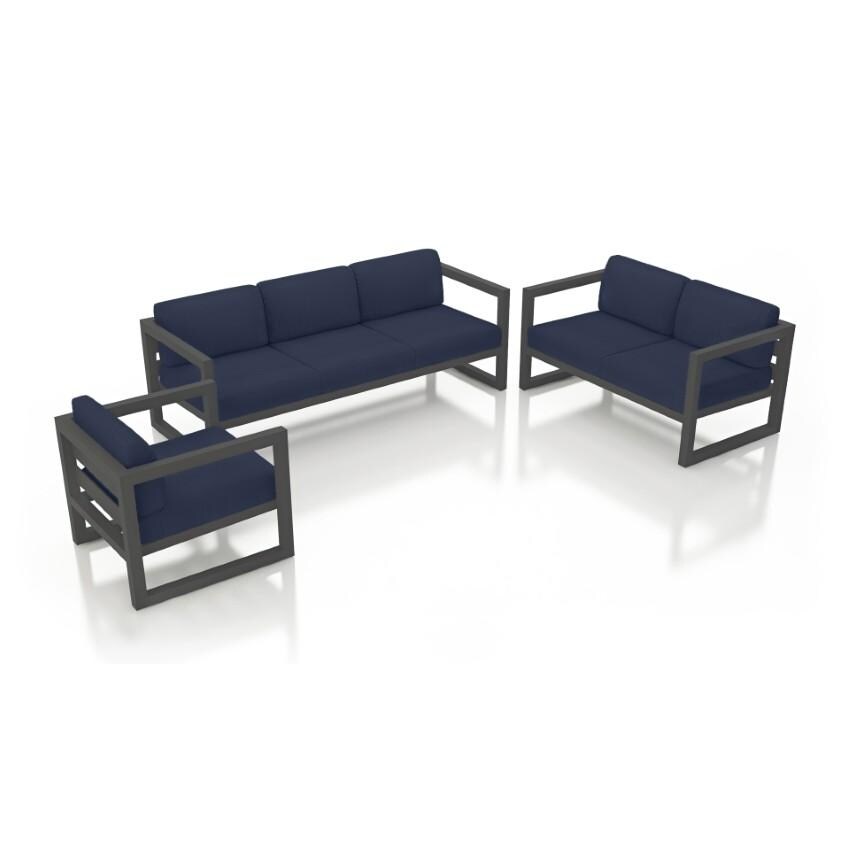 Misty Cove 3 Piece Seating Set in Slate w/Sofa & Spectrum Indigo Cushions by Lakeview - White Background thumbnail