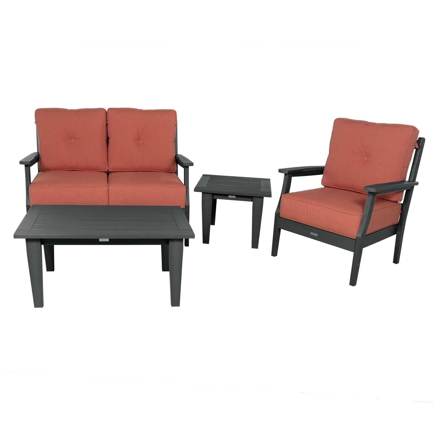 Blushing Bay 4 Pc Recycled Plastic Seating Set in Canvas Persimmon/Black by Lakeview Outdoor Designs - Front View - White Background thumbnail
