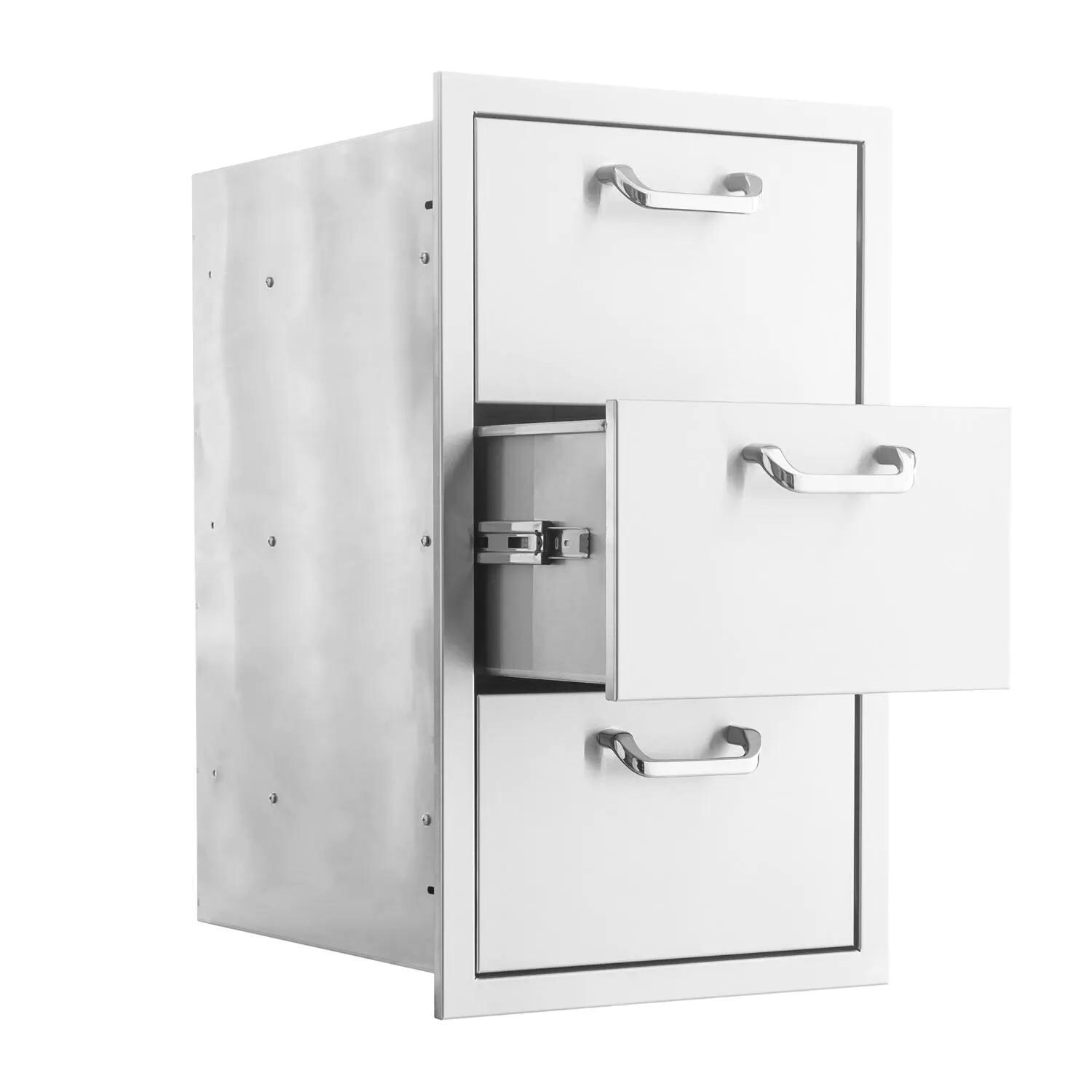 BBQGuys Signature 16-in Contempo/Traditional Stainless Steel Triple Access Drawer - Drawer Open - White Background