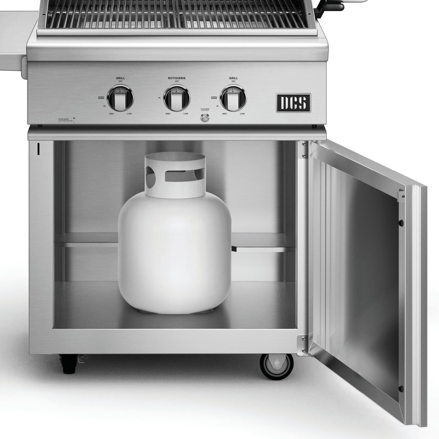 DCS Series 7 Traditional BH1-30R-N 30-Inch Natural Gas Grill With Rotisserie On DCS CSS Cart With Two Side Shelves - Rotisserie Motor Detail thumbnail