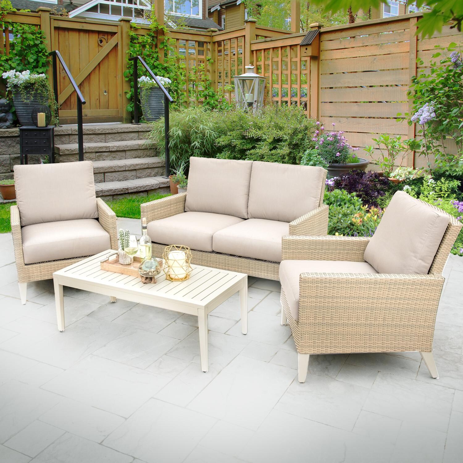 Lafitte 4 Piece Wicker Patio Conversation Set W/ Sunbrella Canvas Taupe Cushions By Lakeview Outdoor Designs thumbnail