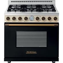 Tecnogas Superiore 36-Inch DECO Natural Gas Range With 6 Burners - Black Dual / Brass - RD361GCNCB image