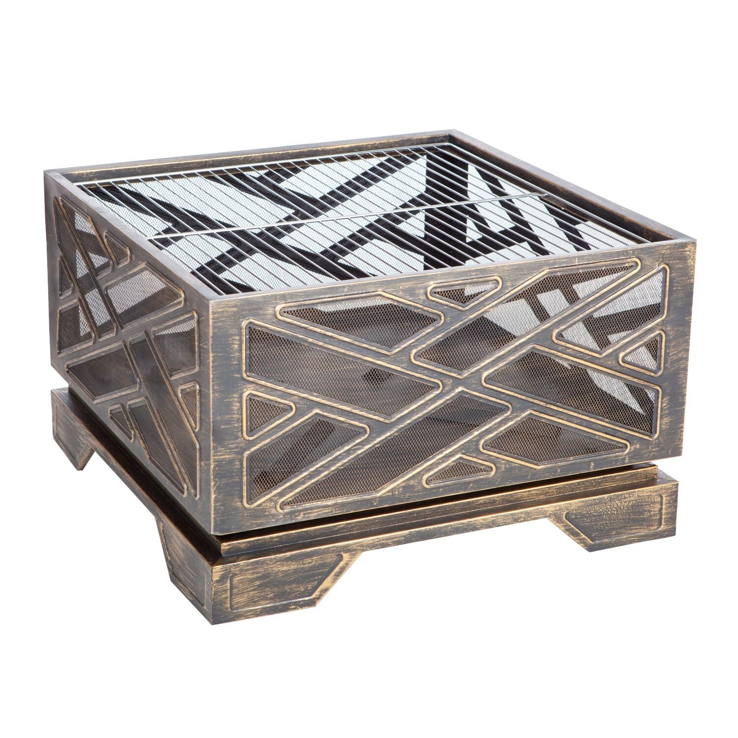 Ultimate Patio SC62239 Hazelwood 26-Inch Square Wood Burning Fire Pit - Full View Screen Off thumbnail