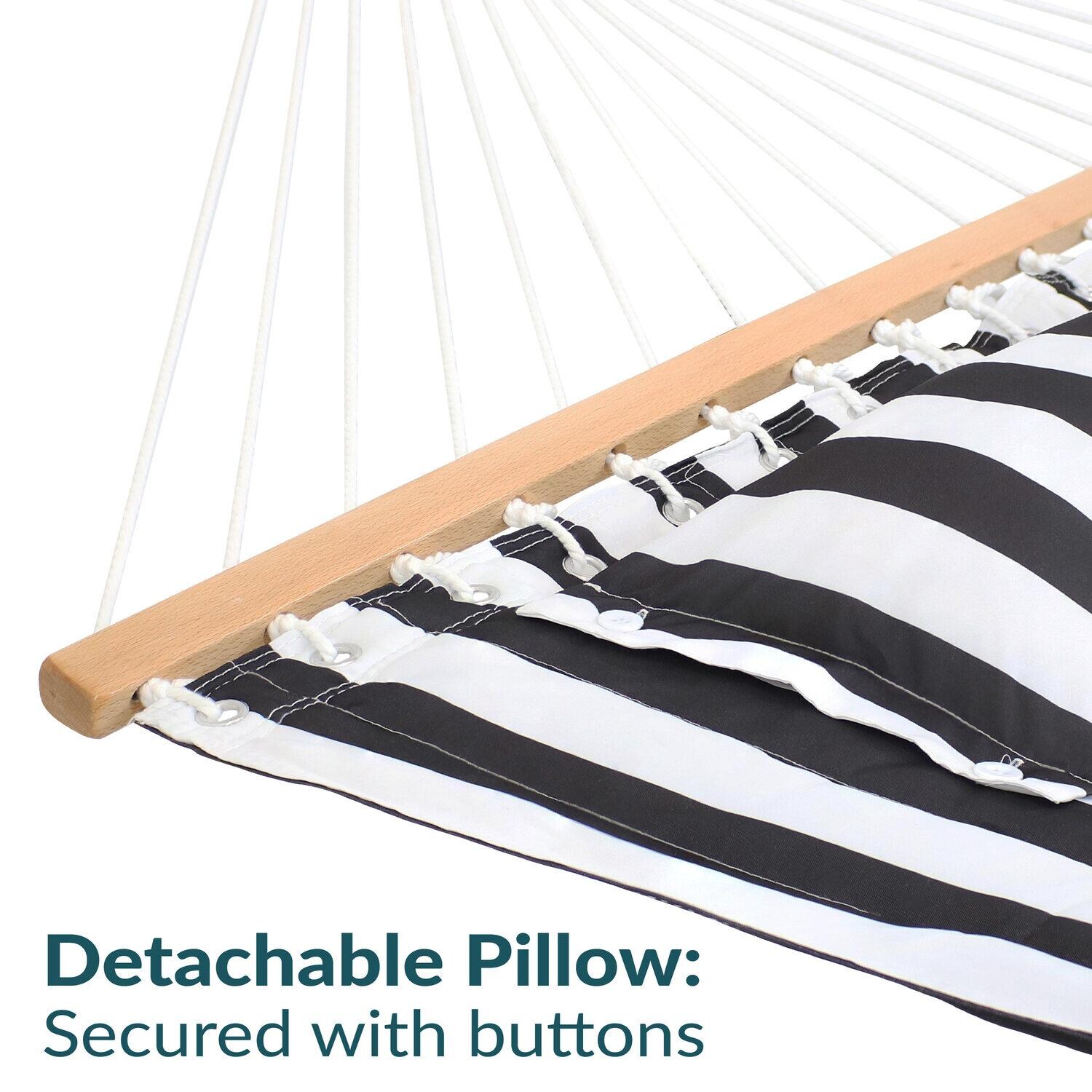 Ultimate Patio Quilted Double Hammock w/ Pillow - Black and White Stripe - Detachable Pillow - Detail thumbnail