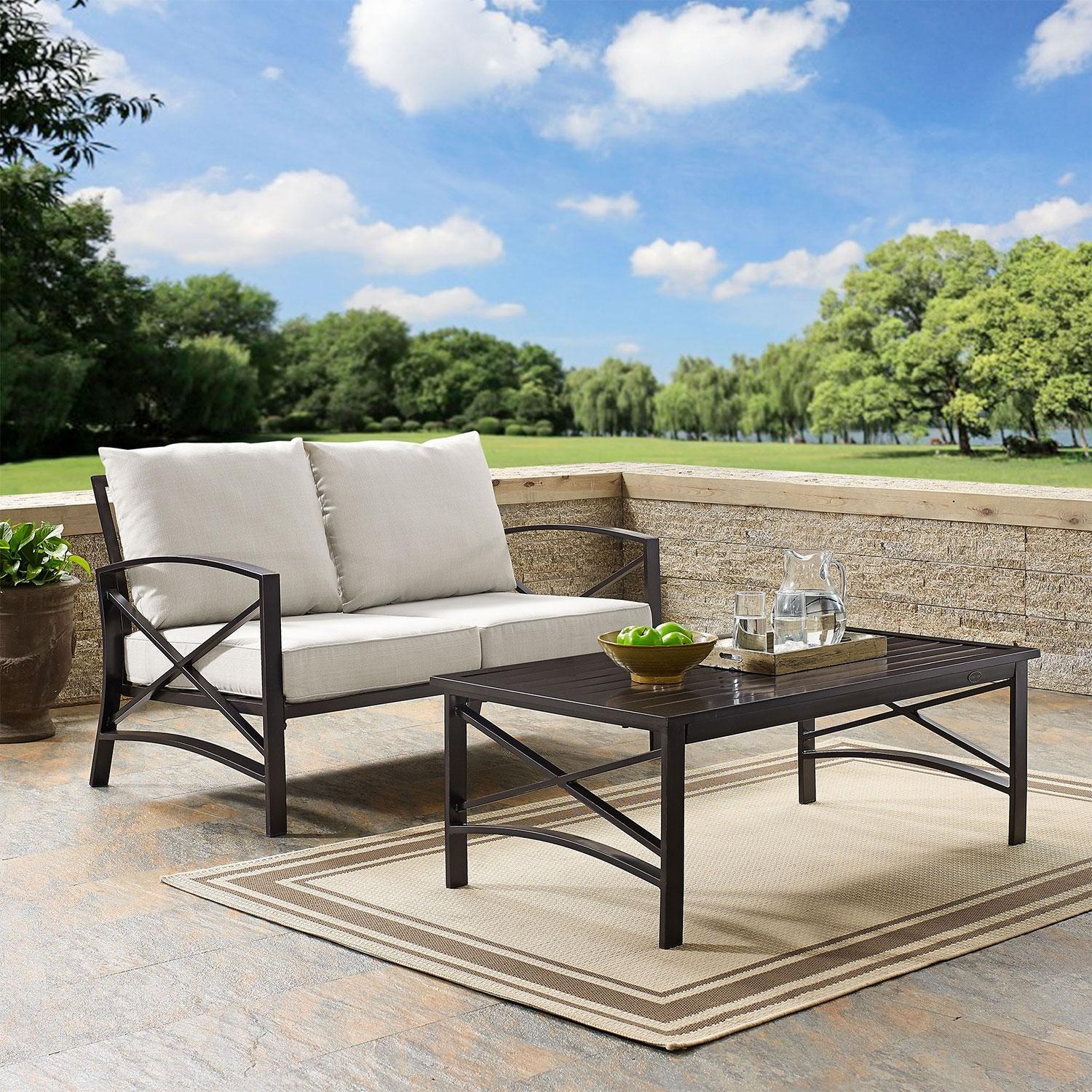 Ultimate Patio UP-82243BZ-OL 2Pc Outdoor Loveseat Patio Furniture Set in Oatmeal - Different Angle - Lifestyle thumbnail