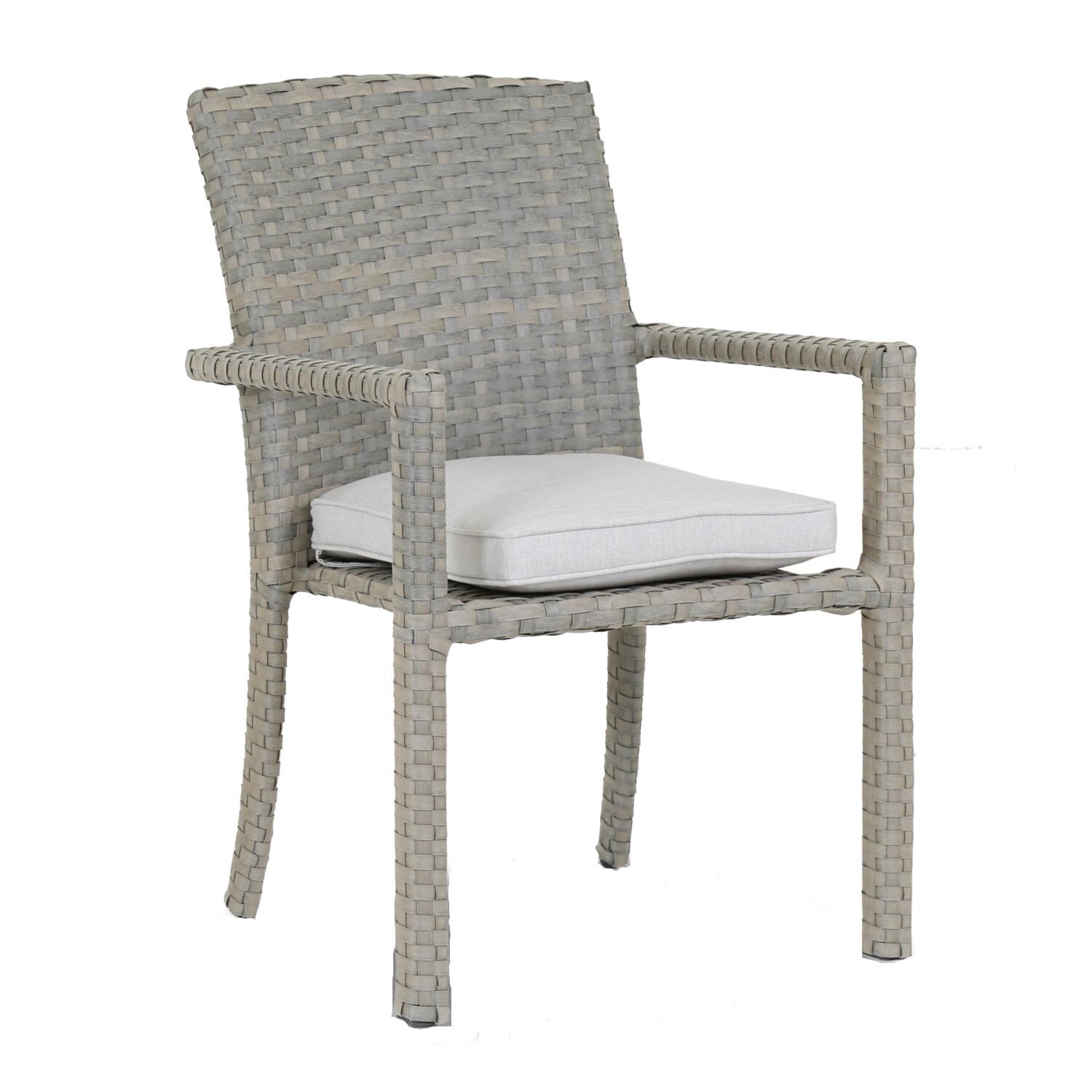 Majorca Wicker Patio Dining Arm Chair W/ Sunbrella Cast Silver Cushion By Sunset West image