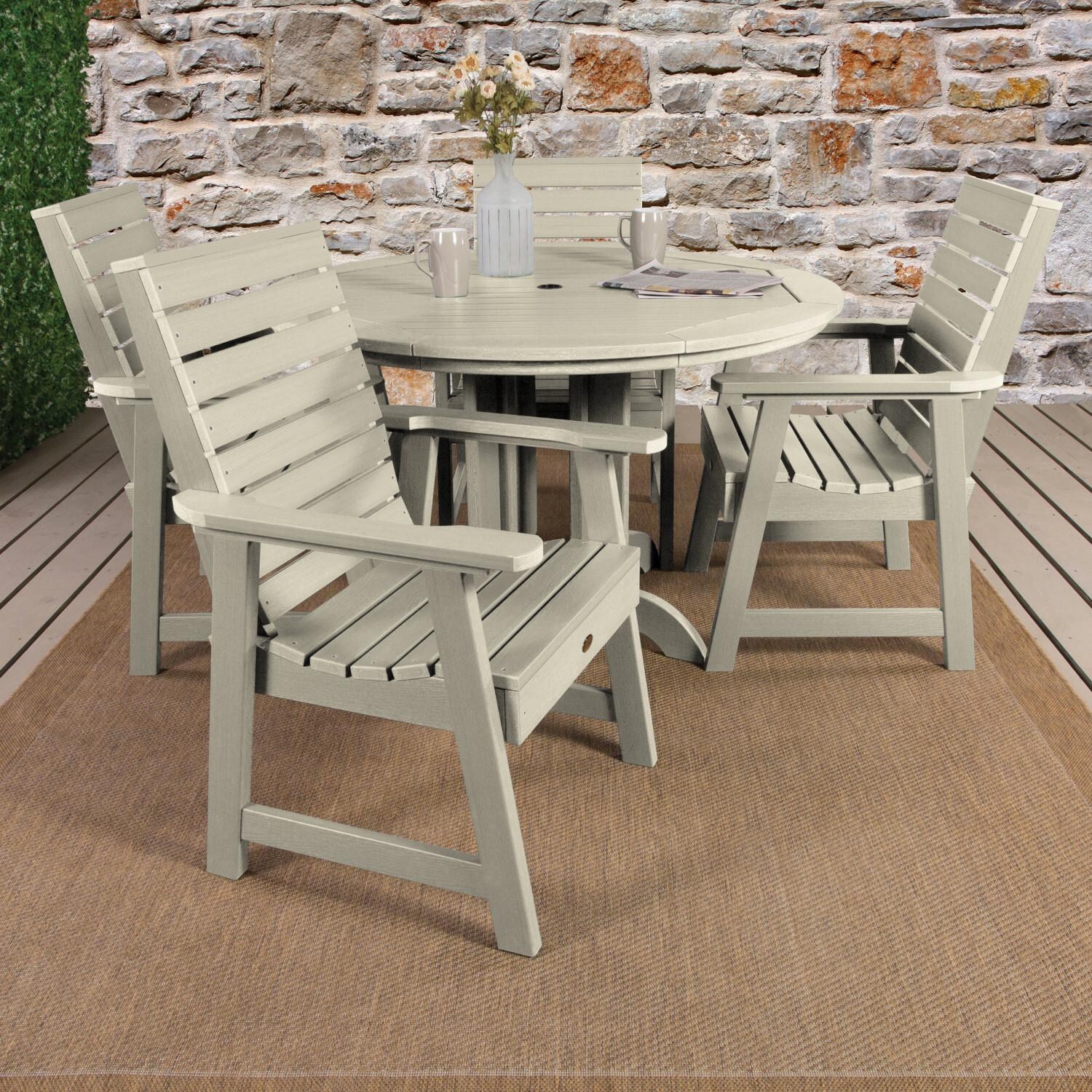 Highwood USA Weatherly 5 Piece Round Dining Set - Dining Height - Whitewash image