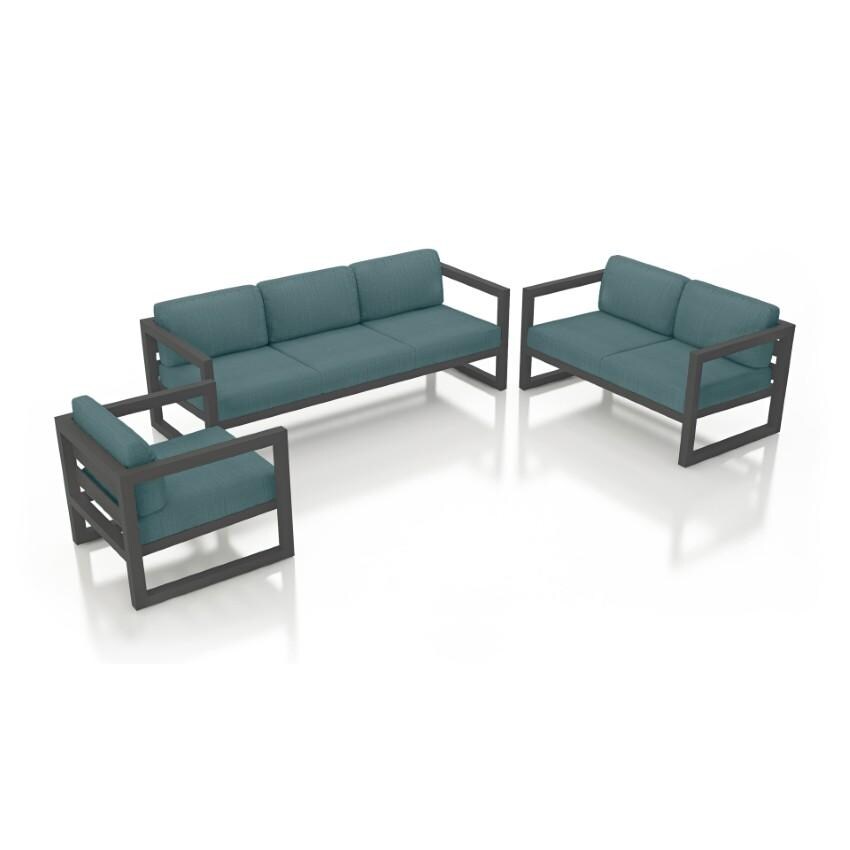 Misty Cove 3 Piece Seating Set in Slate w/Sofa & Cast Lagoon Cushions by Lakeview - White Background thumbnail