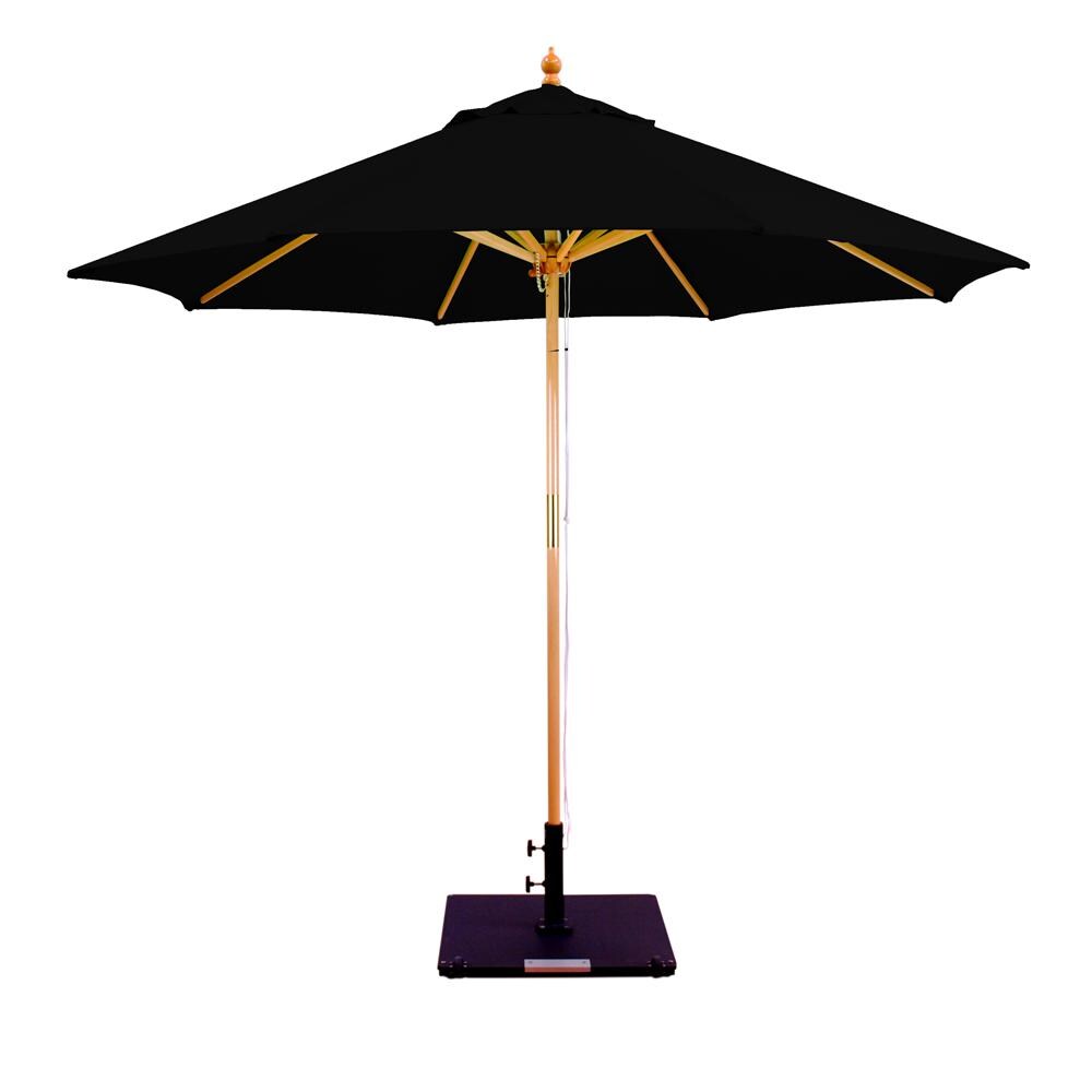 Galtech 9 Ft. Octagonal Hardwood Patio Market Umbrella W/ Pulley - Light Wood W/ Sunbrella Canvas Black Canopy