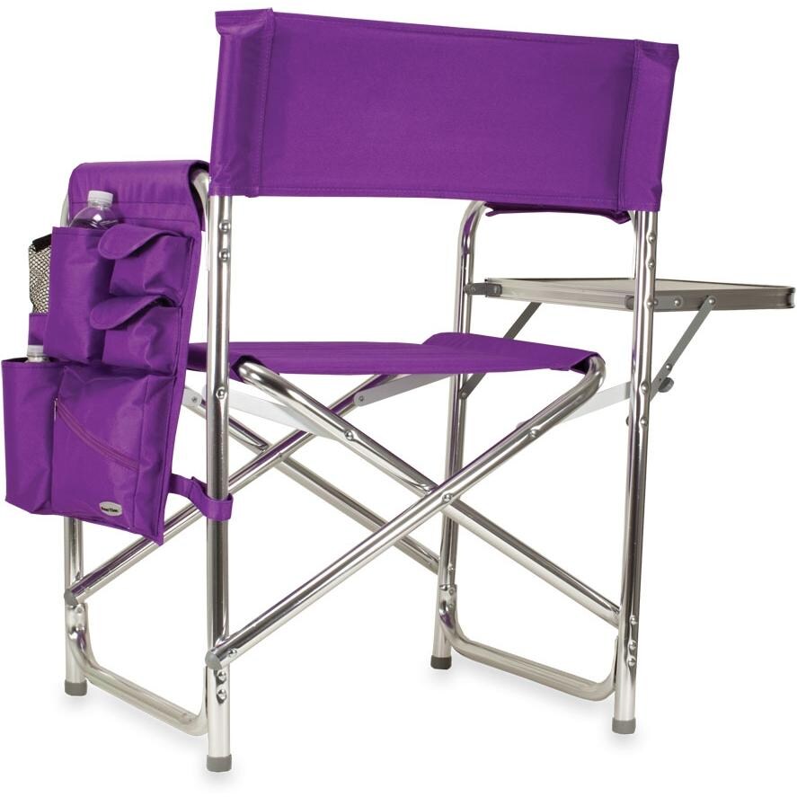 Picnic Time Portable Folding Sports Chair With Side Table - Purple - Rear View thumbnail