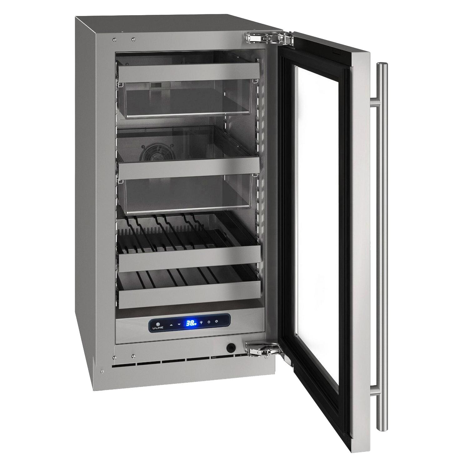 U-Line UHBV518-SG01A 5 Class 18-Inch 3.7 Cu. Ft. Beverage Center - Stainless Steel - Open View thumbnail