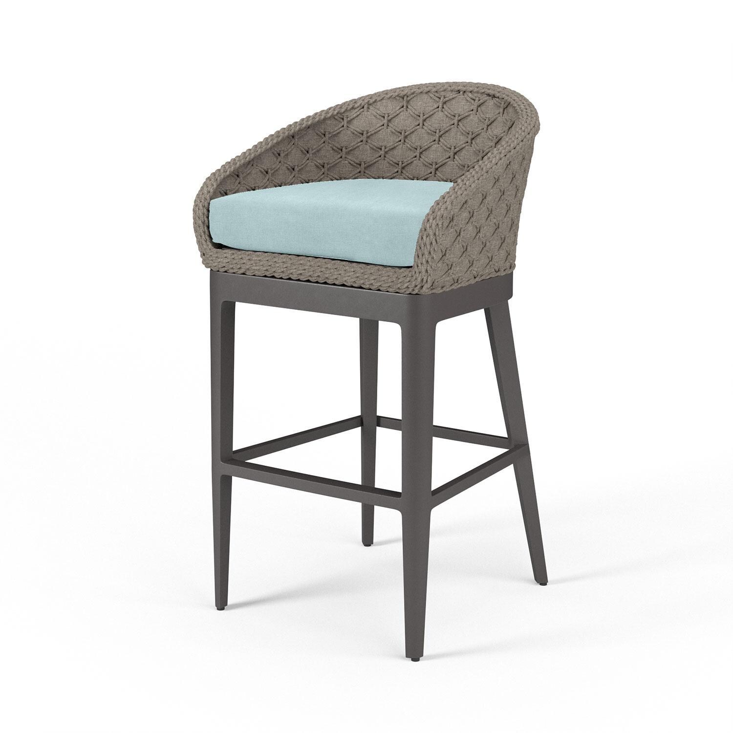 Marbella Marbella Rope & Aluminum Patio Bar Stool in Dupione Celeste w/ No Welt By Sunset West