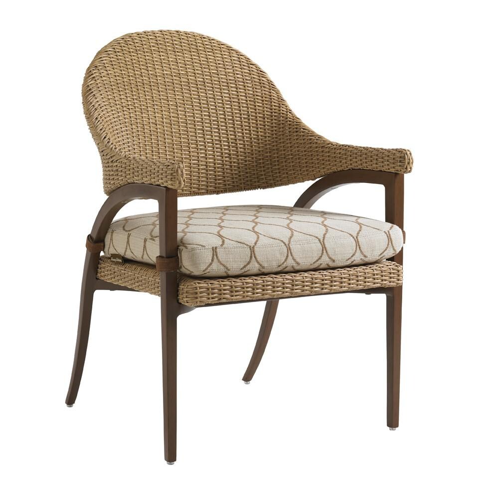 Aviano Wicker Patio Dining Arm Chair W/ Sunbrella Sandy Links Fabric By Tommy Bahama