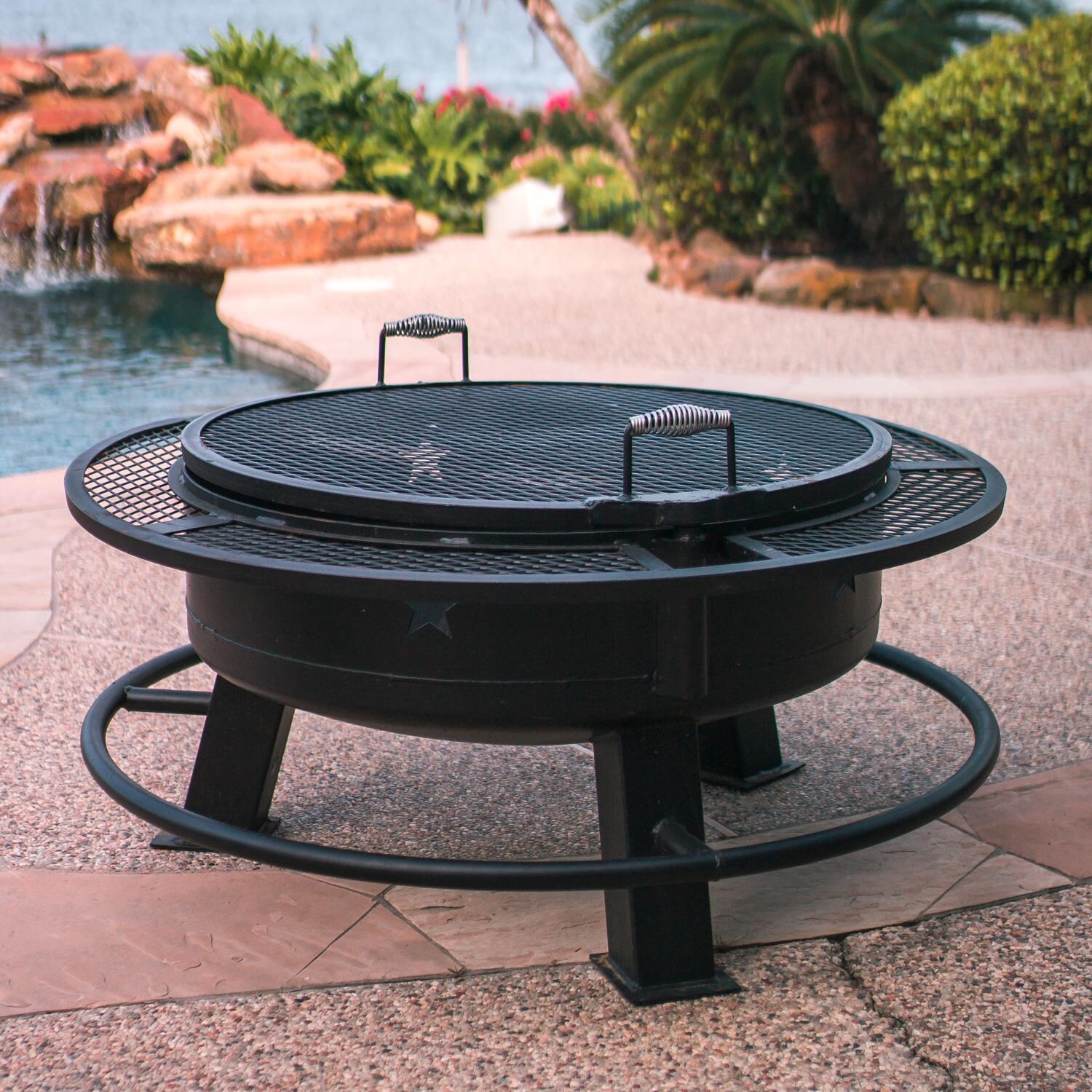 Old Country BBQ Pits FP-Round 36 36-Inch Round Wood Burning Fire Pit - Angled