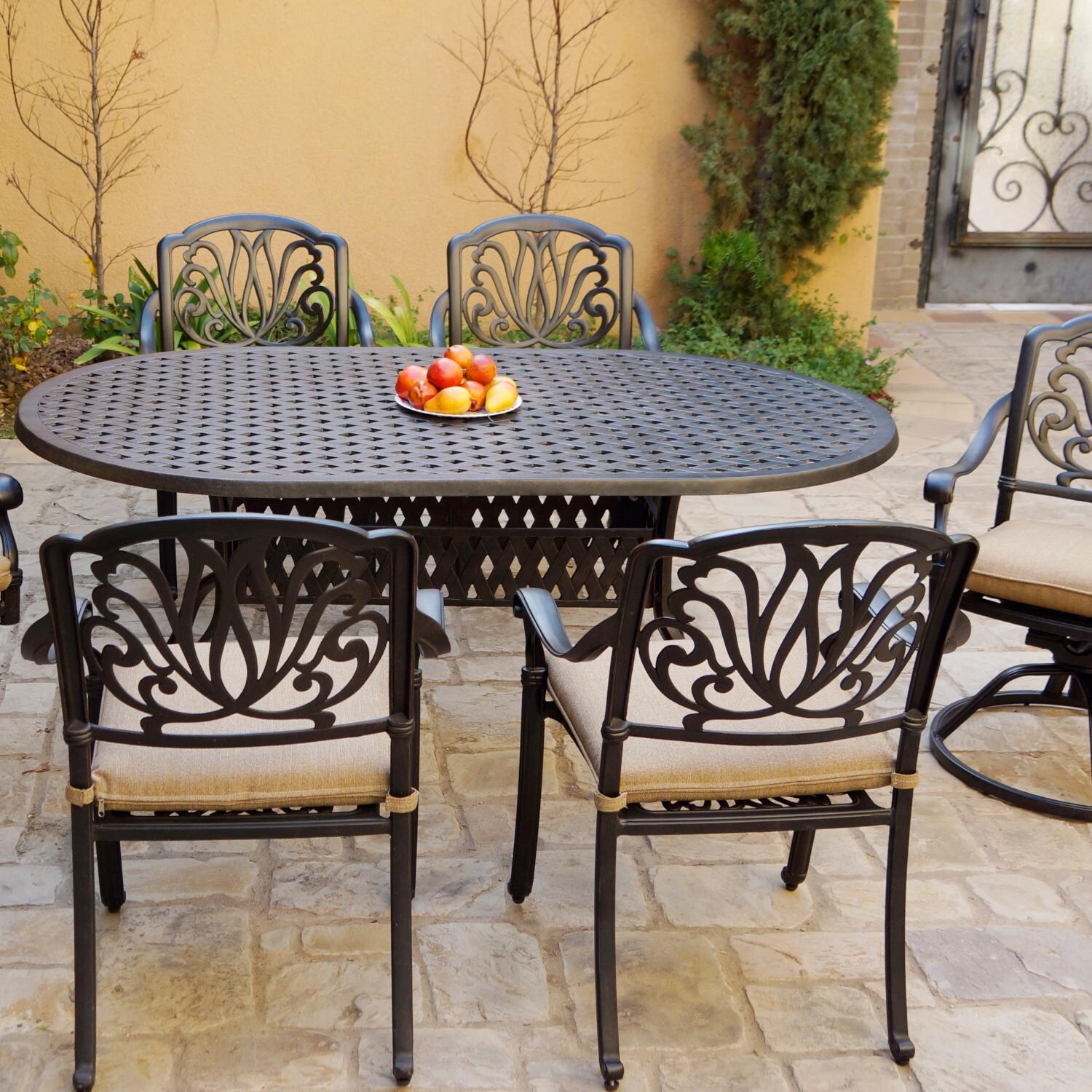 Elisabeth 7 Piece Cast Aluminum Patio Dining Set W/ 72 X ...
