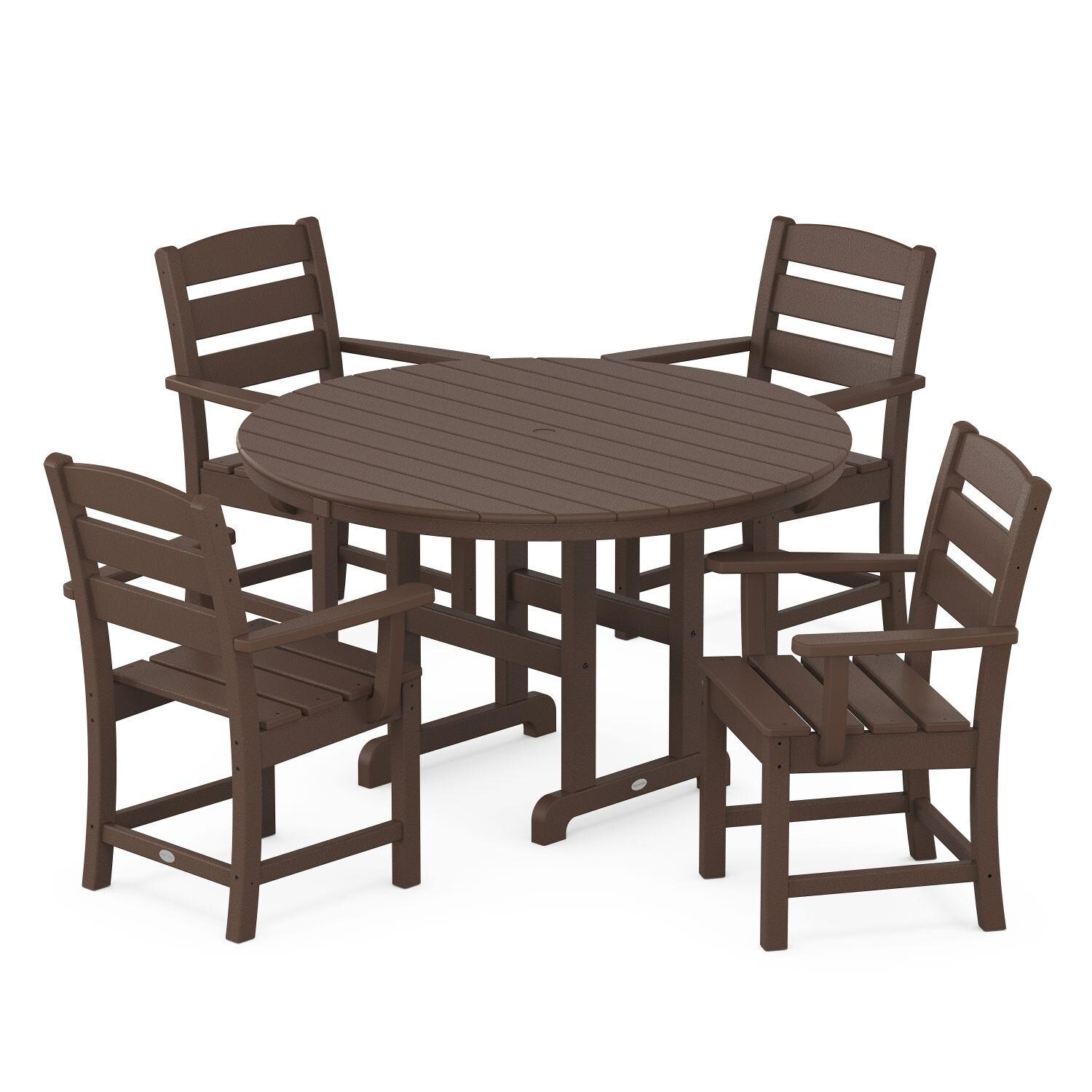 POLYWOOD Lakeside 5-Piece Round Arm Chair Dining Set - Mahogany