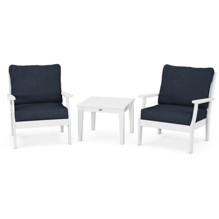 POLYWOOD Braxton 3-Piece Deep Seating Set in White / Marine Indigo thumbnail