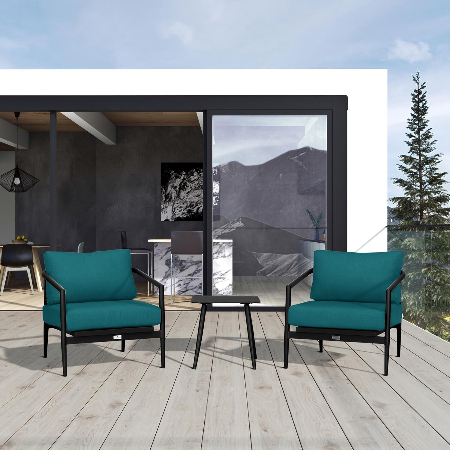 Midnight Cove 3 Pc Aluminum Seating Set w/ Club Chairs in Black/Spectrum Peacock by Lakeview Outdoor Designs