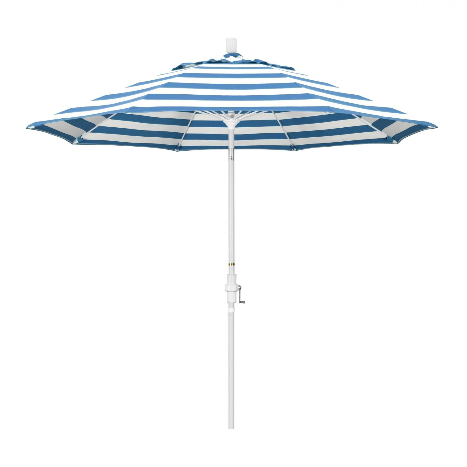 California Umbrella Sun Master Series 9 Ft Octagonal Aluminum Collar Tilt Patio Umbrella W/ Crank Lift & Fiberglass Ribs - Matted White Frame / Sunbrella Cabana Regatta Canopy thumbnail