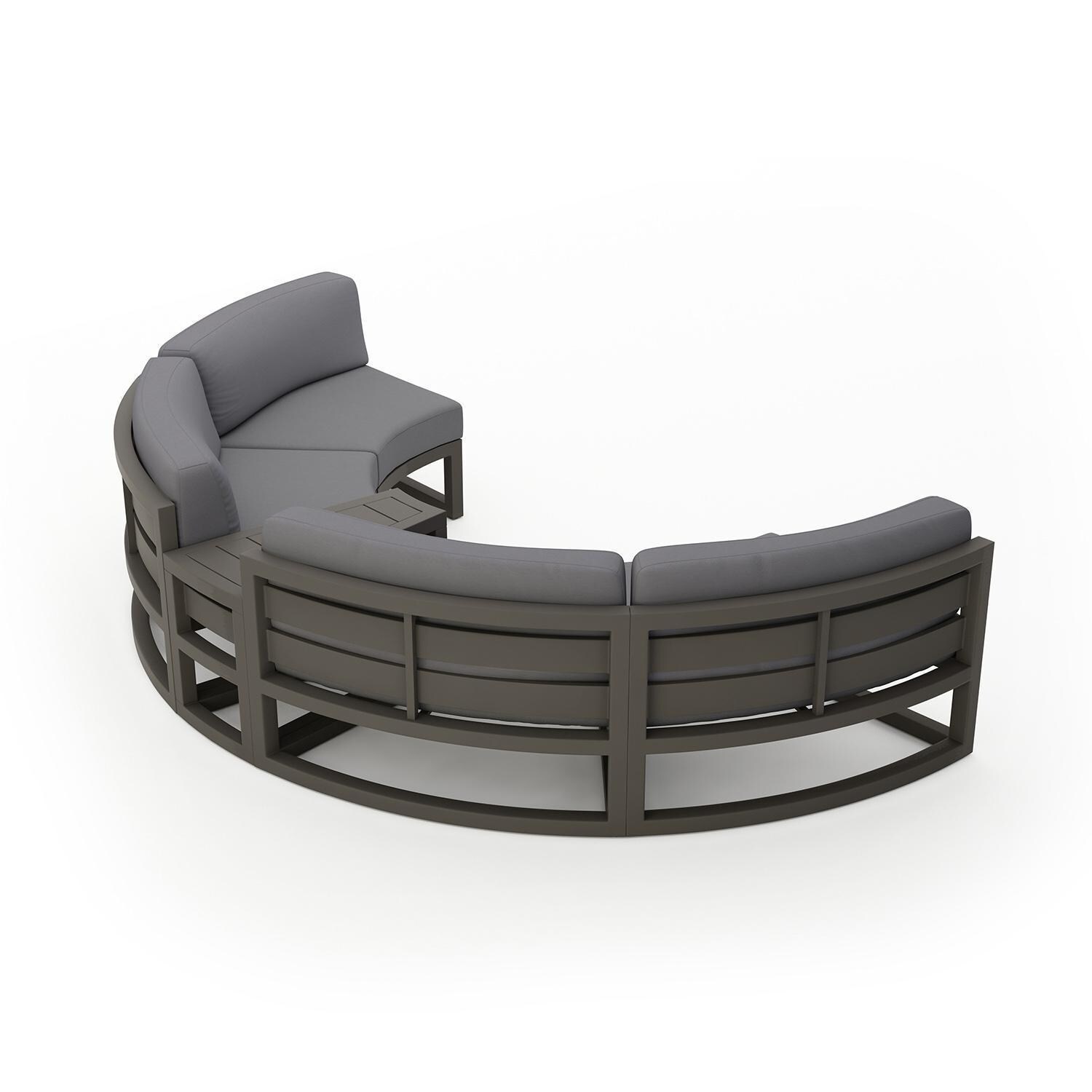 Misty Cove 3 Piece Curve Sectional Set in Slate w/End Table & Canvas Charcoal Cushions by Lakeview - Back View - White Background thumbnail