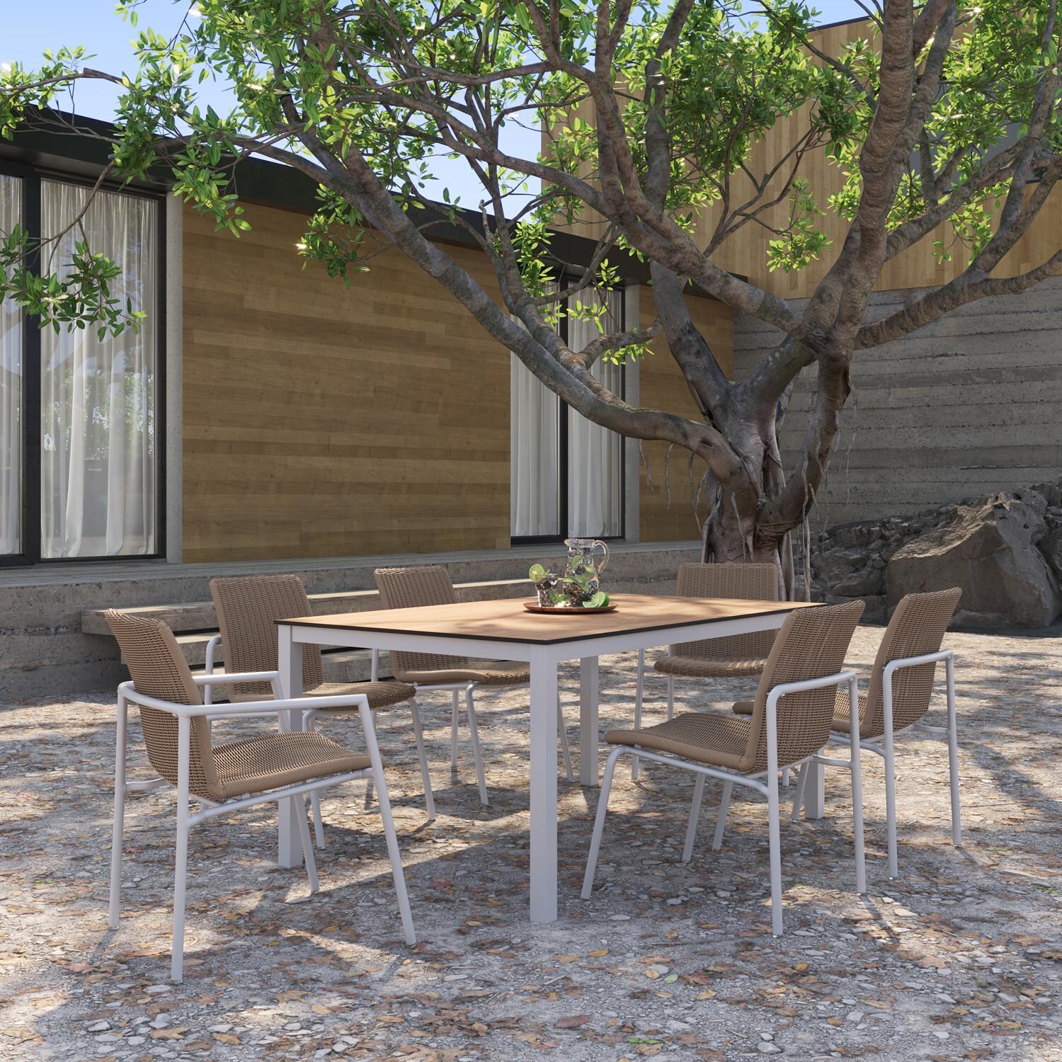 Oxford Garden Orso 4 Pc Wicker & Aluminum Dining Side Chair in Flint/Sand - Outdoor Dining Set W/ Side & Arm Chairs thumbnail