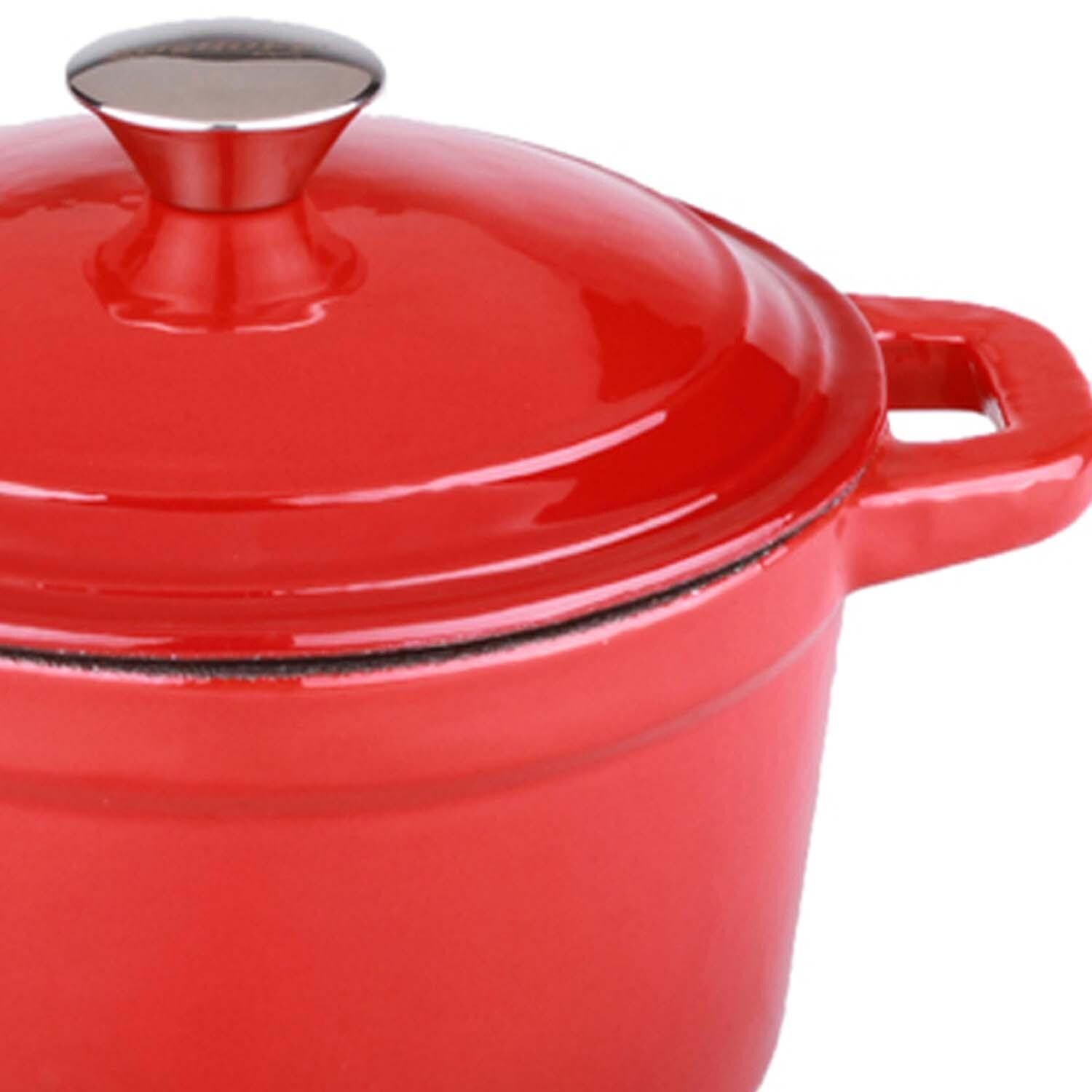BergHOFF 8-in Neo Cast Iron 3 Qt. Round Dutch Oven w/ Lid - Red - Detail