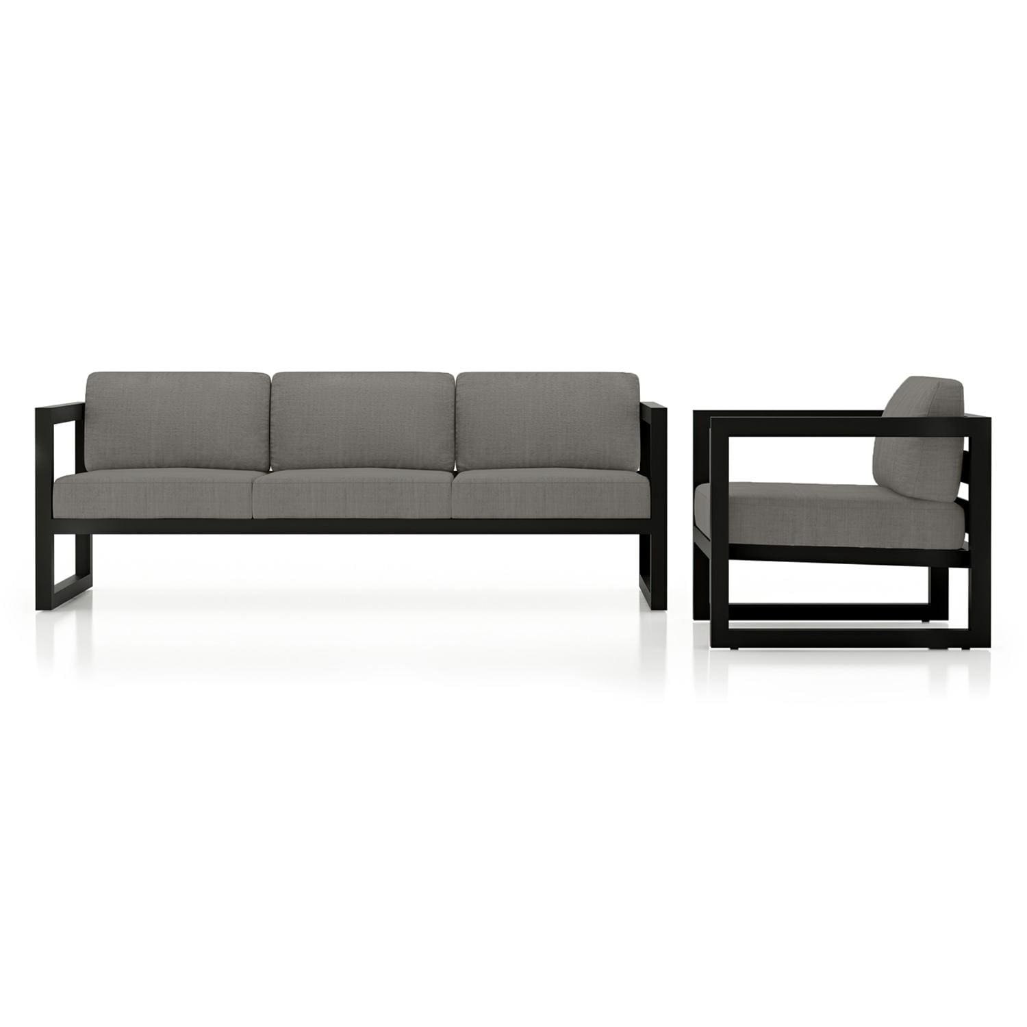 Lakeview MSTYCV-BK-2SS-CC Misty Cove 2 Pc Aluminum Seating Set In Black w/Canvas Charcoal Cushions by Lakeview Outdoor Designs - Set Front View - White Background thumbnail