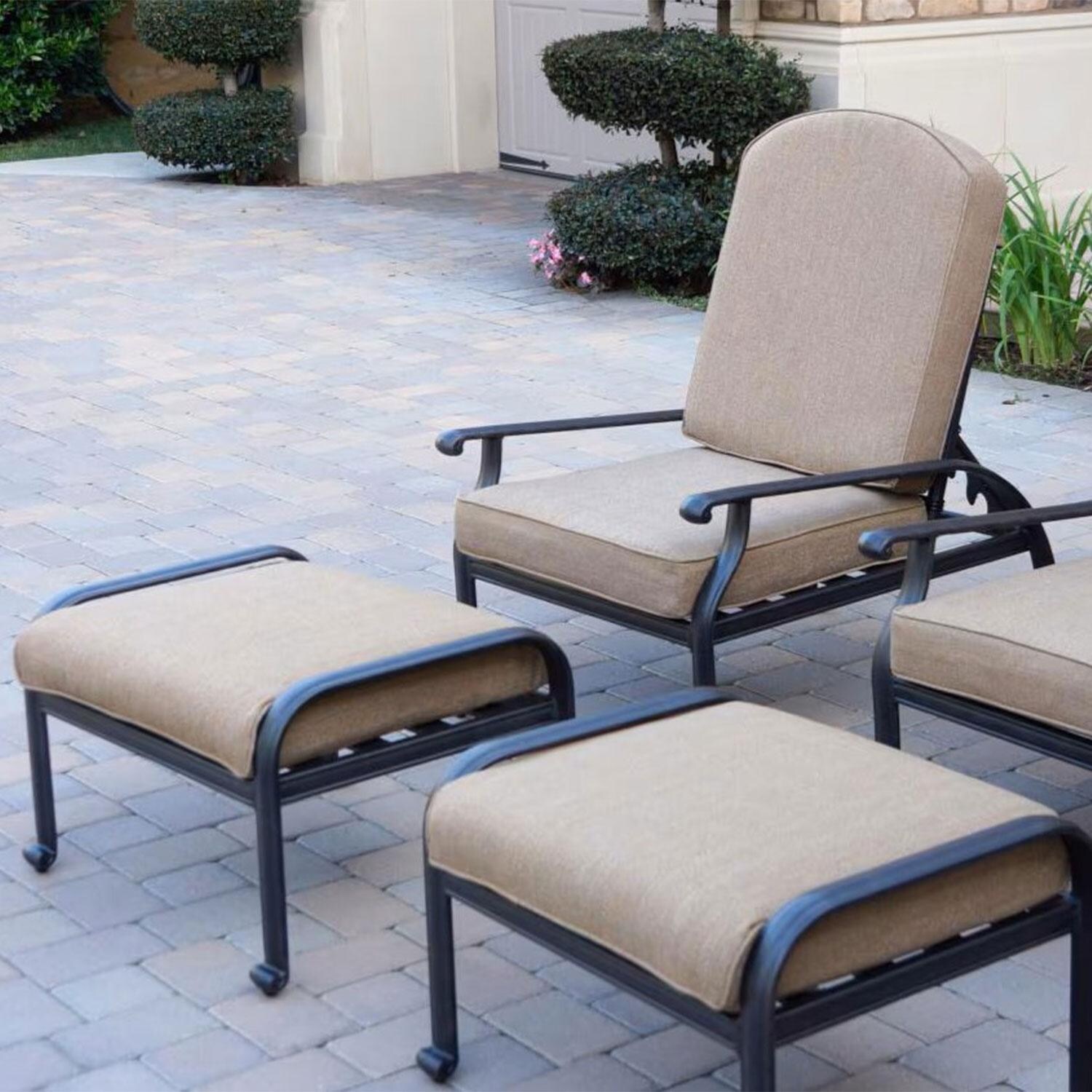 Elisabeth 2 Pc Cast Aluminum Seating Set w/ w/ Reclining Chair & Ottoman in Antique Bronze/Sesame by Darlee