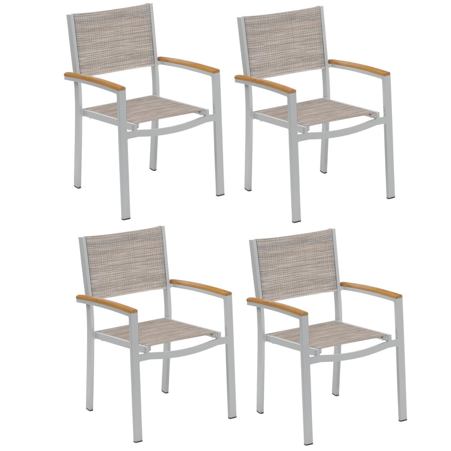 Travira 4 Piece Aluminum Patio Dining Arm Chair Set W/ Tekwood Natural Arm Caps By Oxford Garden - Bellows Sling - Display - White Background thumbnail