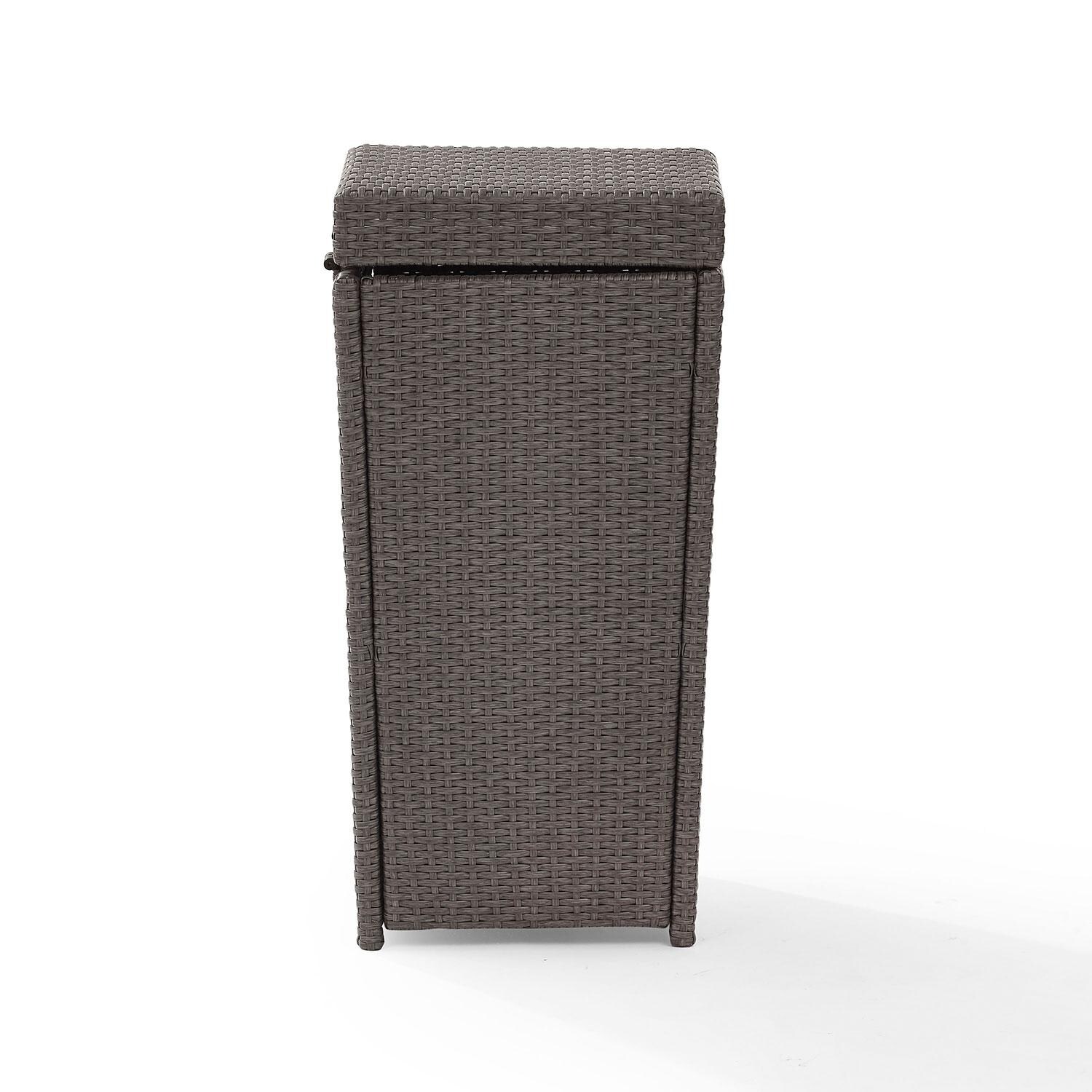 Chester Bay Wicker Outdoor Trash Can in Weathered Gray by Ultimate Patio - Side View - White Background thumbnail