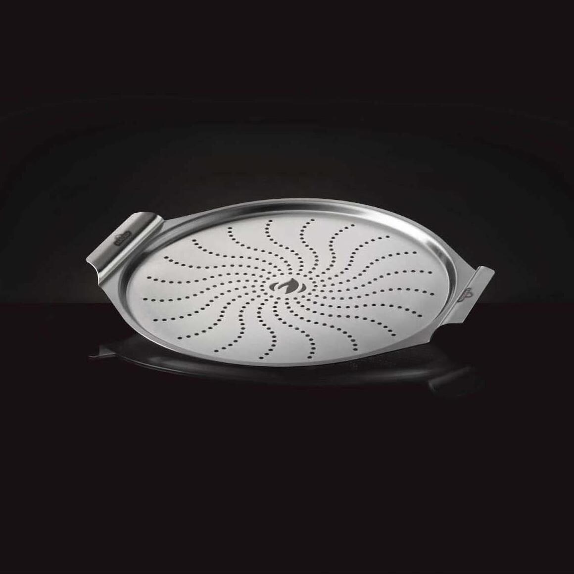 Napoleon 56066 14-in Stainless Steel Pizza Pan - Angled - White Background thumbnail