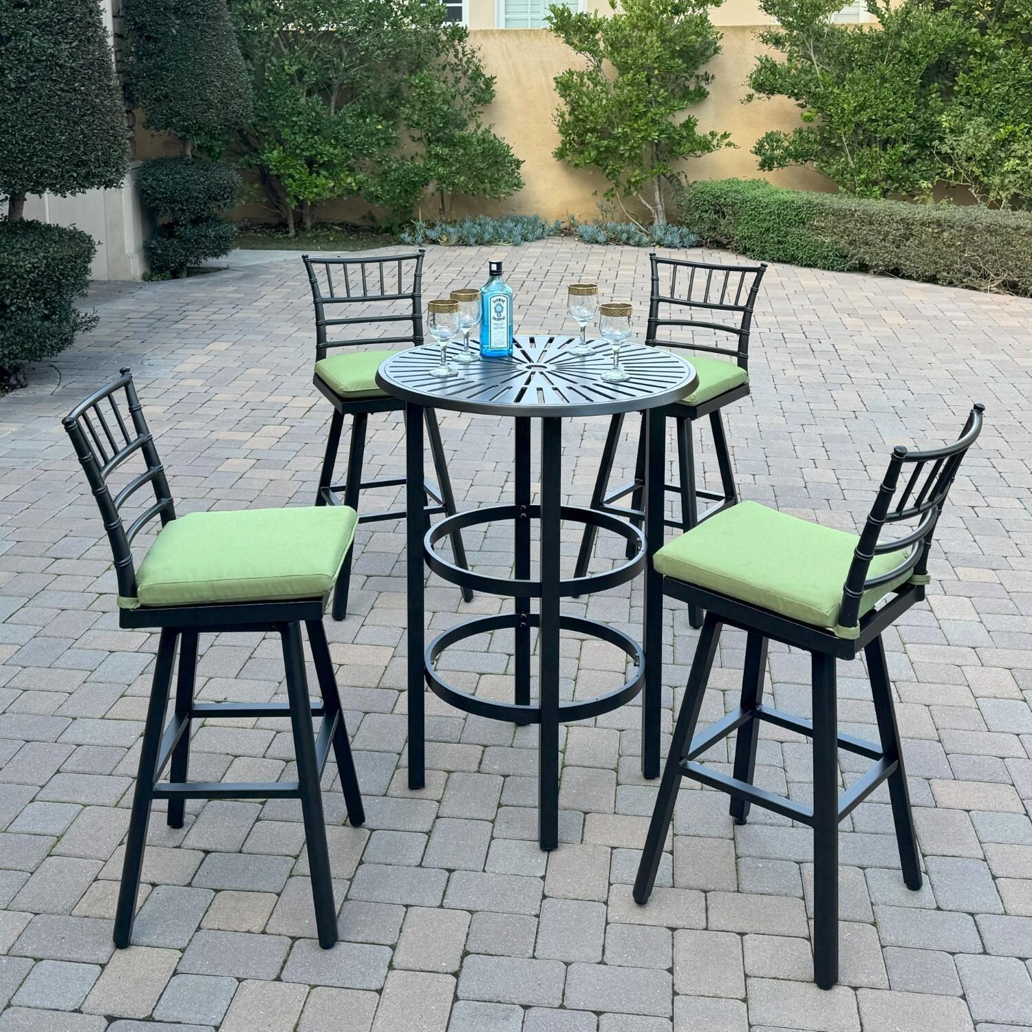 Bella 5 Pc Aluminum Swivel Bar Height Bar Set in Green/Dark Brown by Darlee - Hero - Lifestyle thumbnail