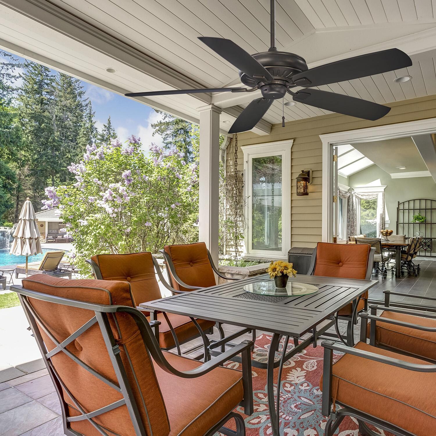Minka-Aire F532-BNW Sunseeker 60-Inch 5-Blade Ceiling Fan in Brushed Nickel Wet Finish w/ Silver Blades - Lifestyle (Shown in Smoked Iron)