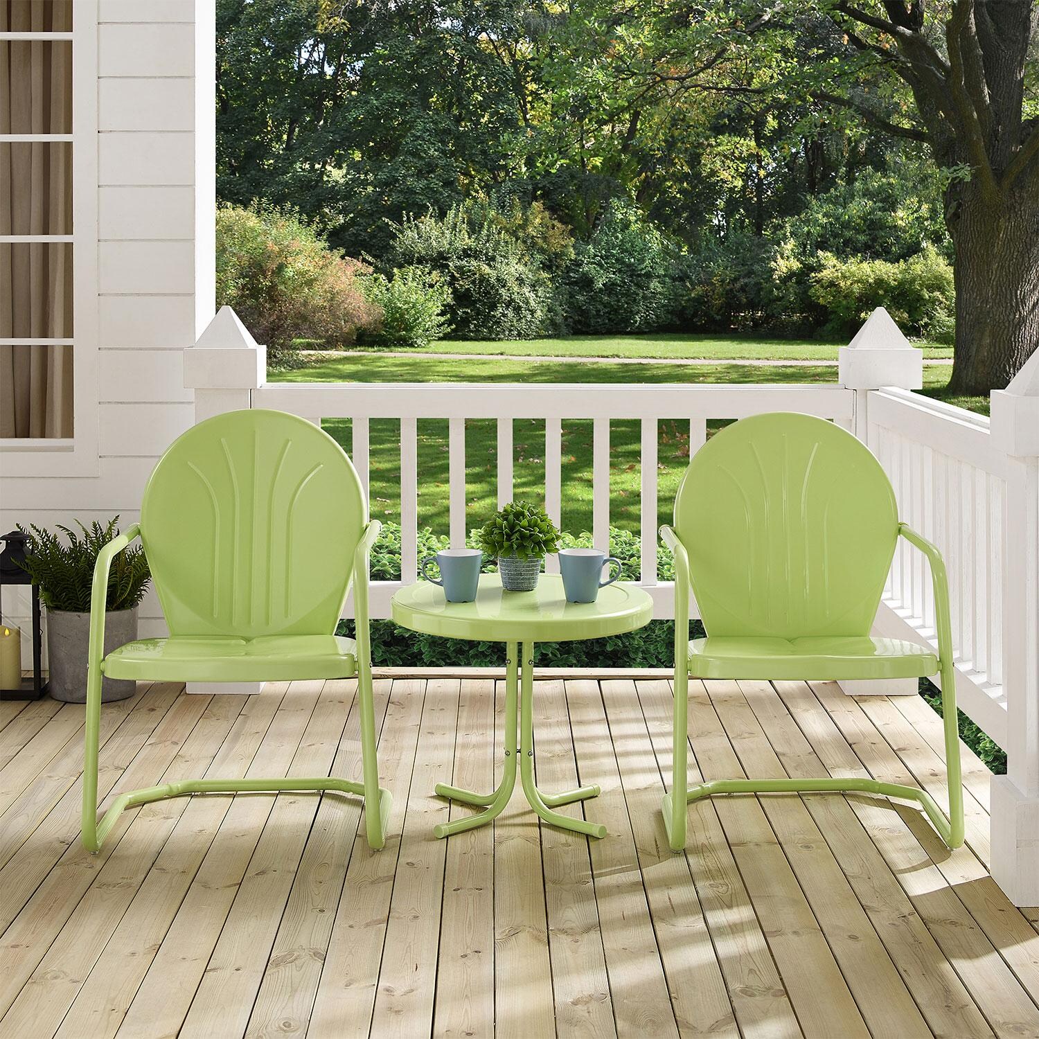 Ultimate Patio UP-32237KL 3Pc Retro Outdoor Chair Set in Lime Green - On Porch - Lifestyle thumbnail