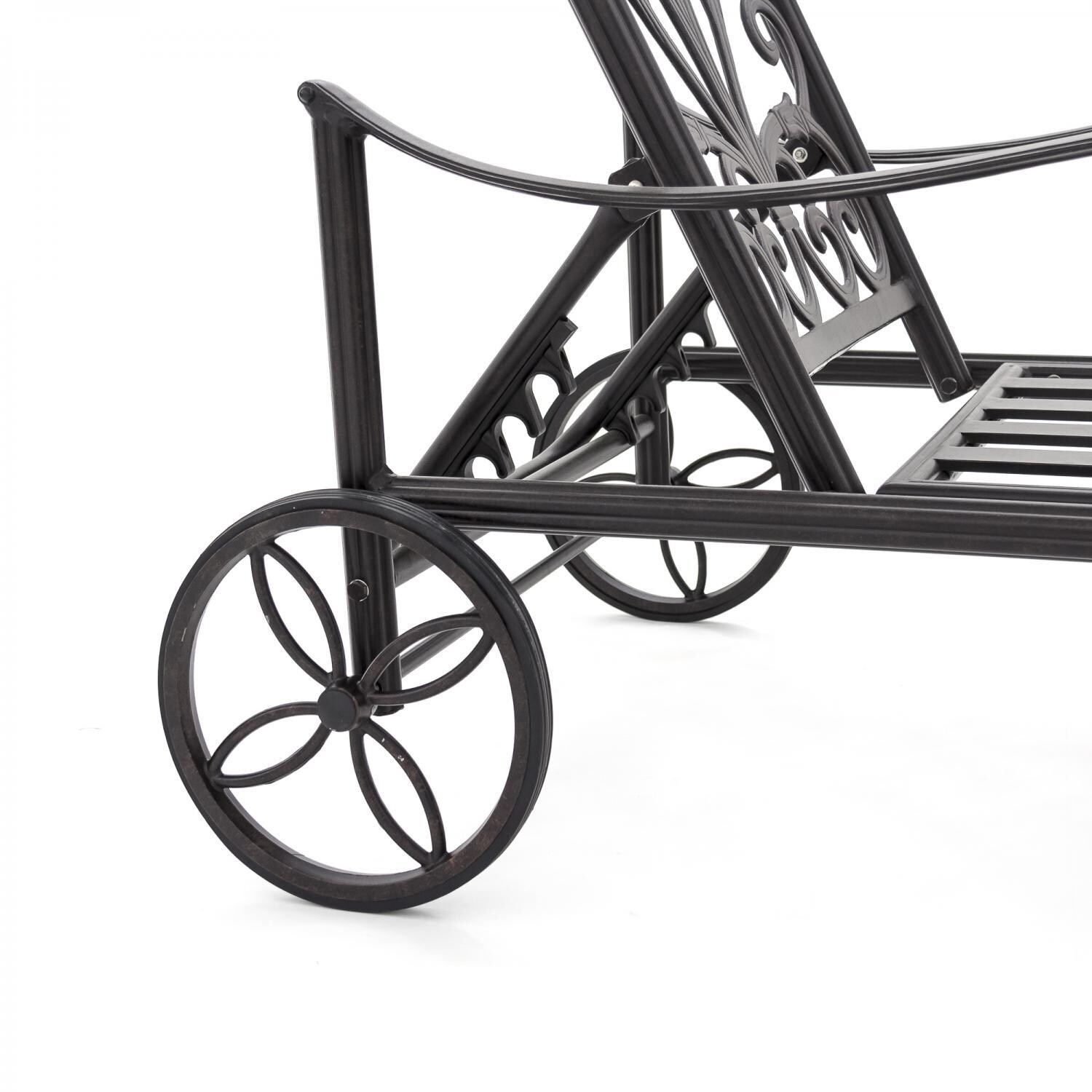 Evangeline Cast Aluminum Patio Chaise Lounge - Wheel Detail thumbnail