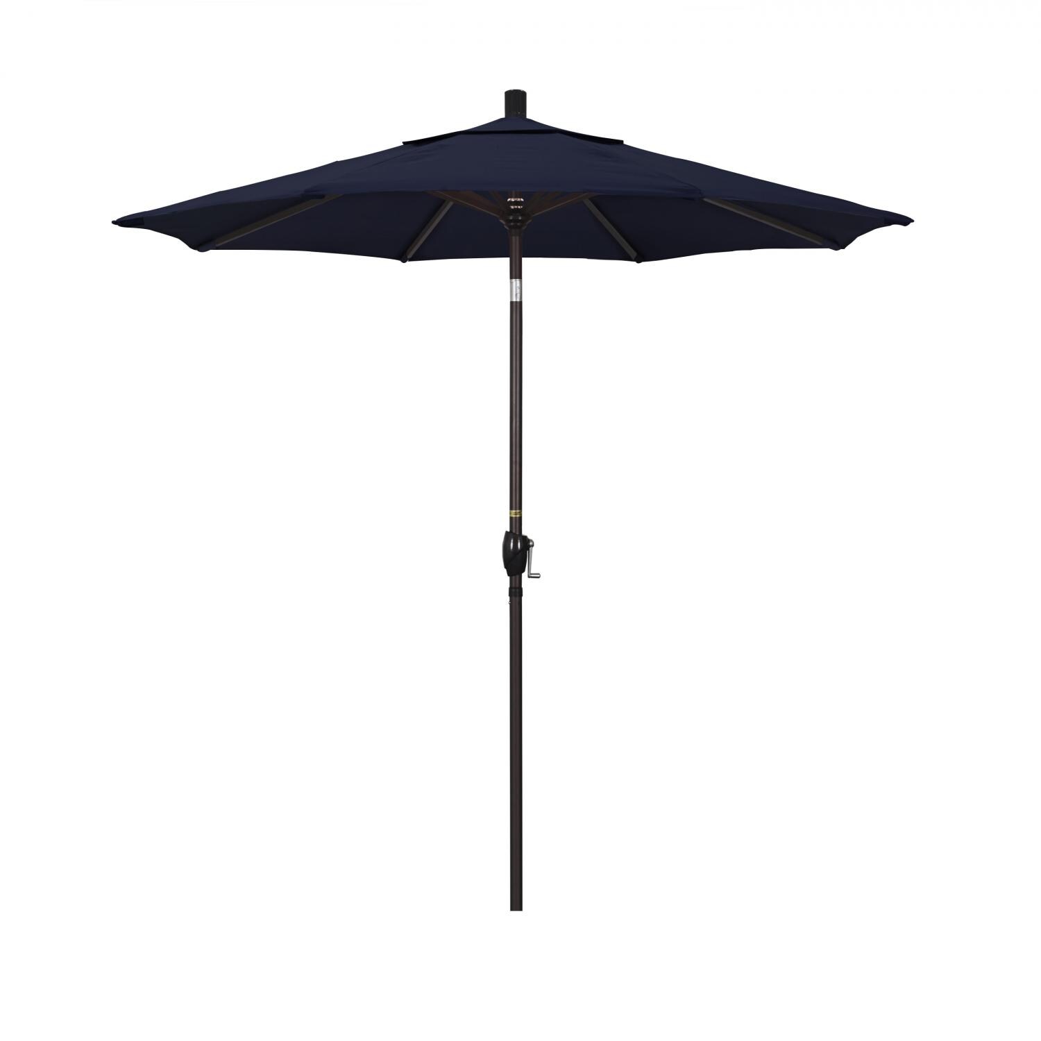California Umbrella 7.5 Ft. Octagonal Aluminum Push Button Tilt Patio Umbrella W/ Crank Lift & Aluminum Ribs - Bronze Frame / Olefin Navy Blue Canopy